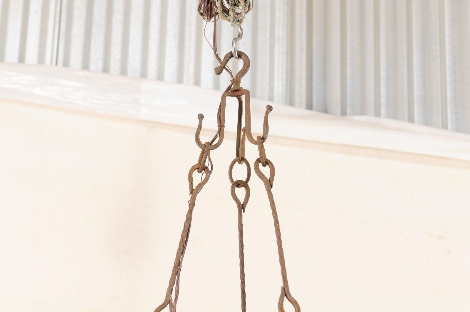 Mid-20th Century French Iron Triangular Chandelier In Good Condition For Sale In Atlanta, GA