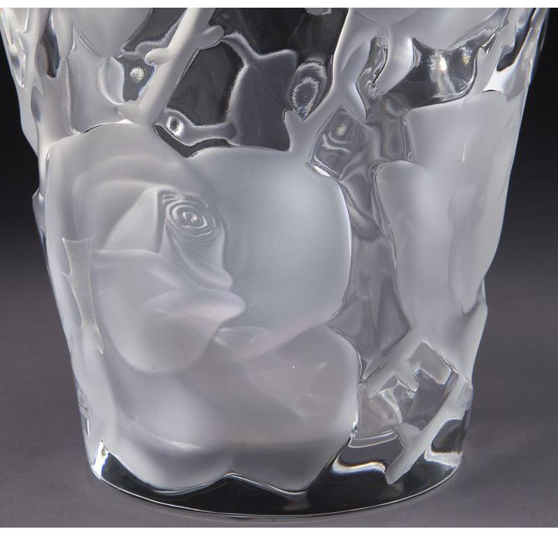 Mid-20th Century French Lalique Ispahan Crystal Vase with Etched & Frosted Roses 2