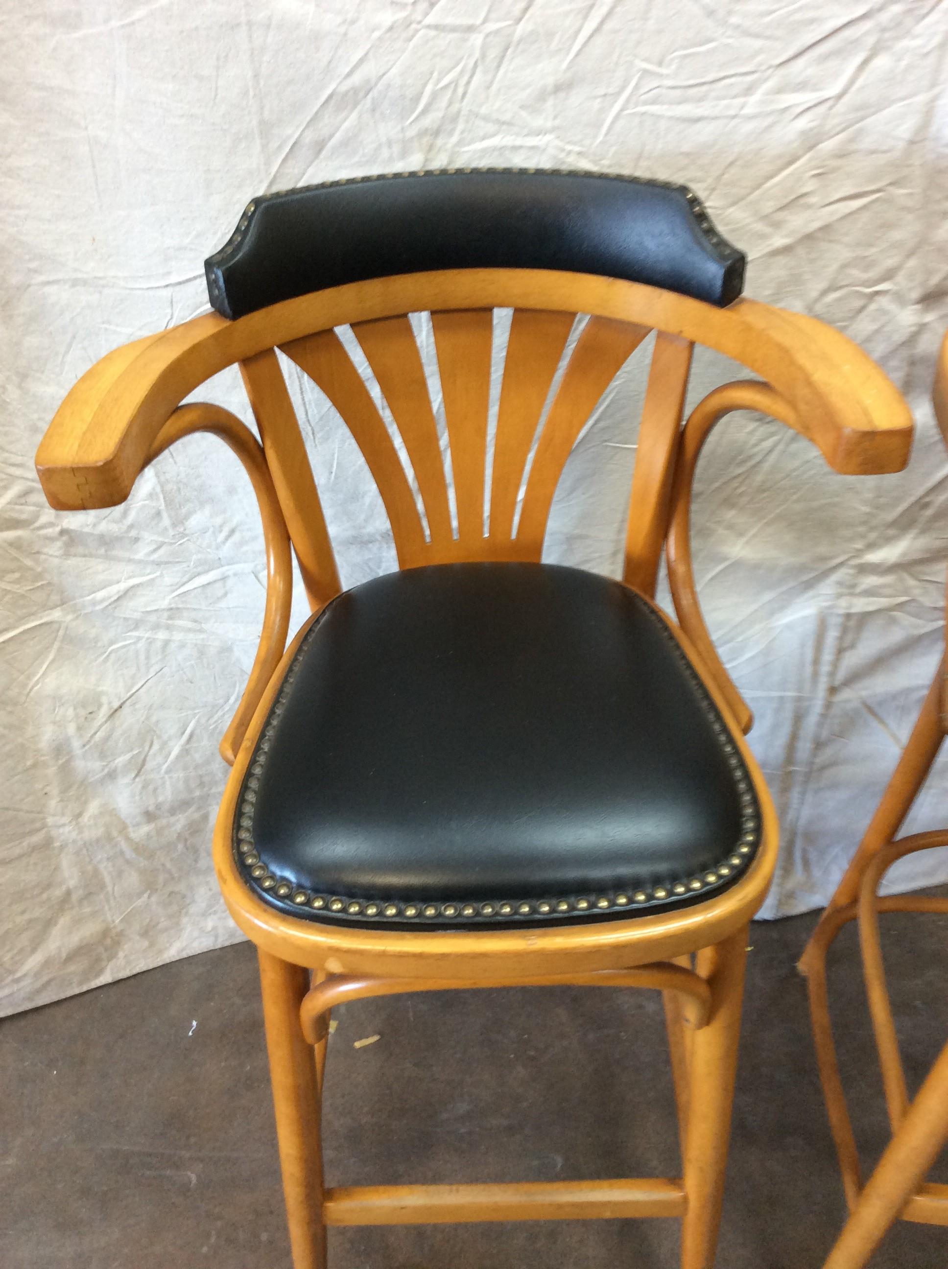 Mid-20th Century French Leather Counter or Barstools, a Pair For Sale 6
