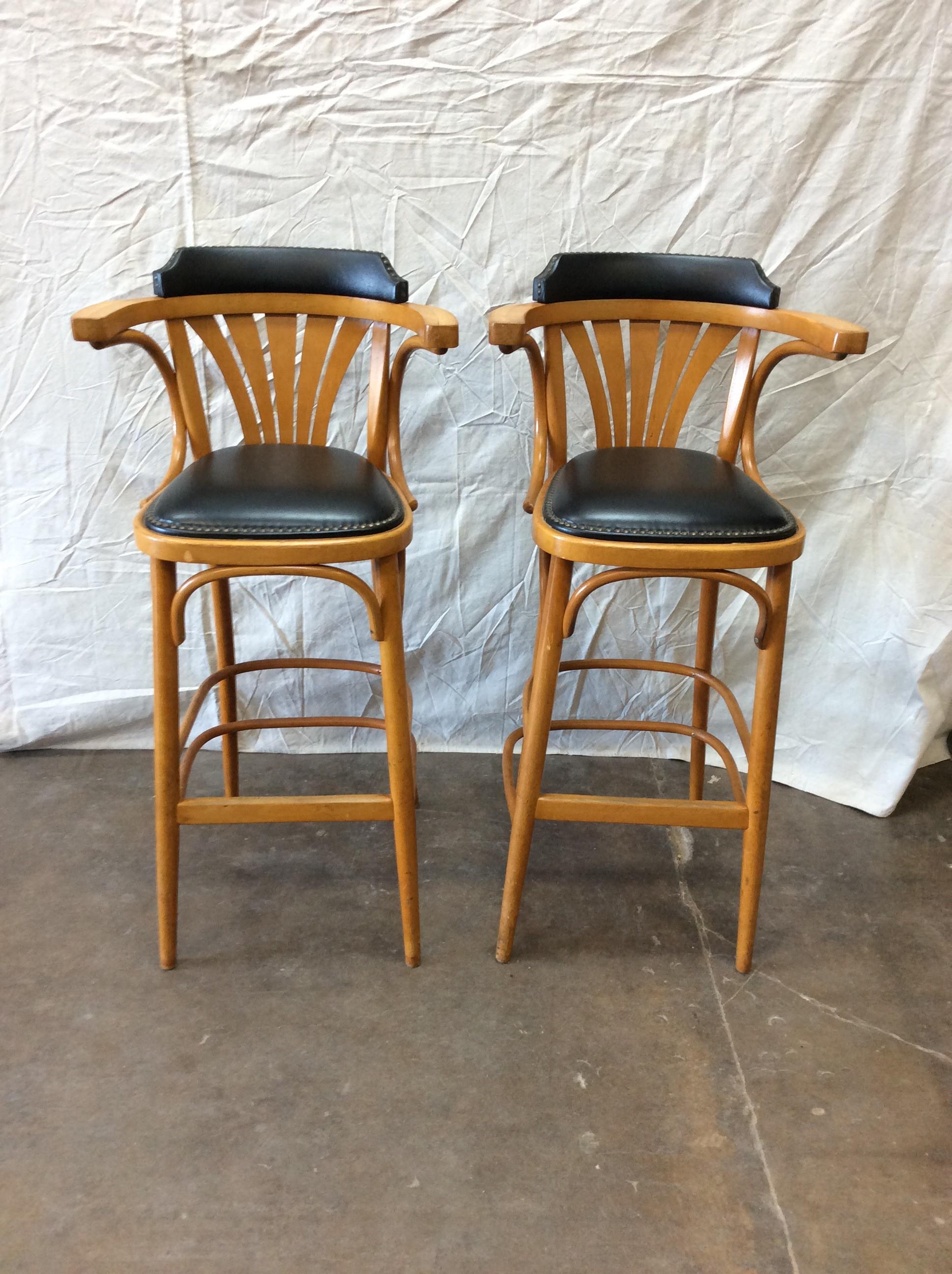 Mid-20th Century French Leather Counter or Barstools, a Pair For Sale 8
