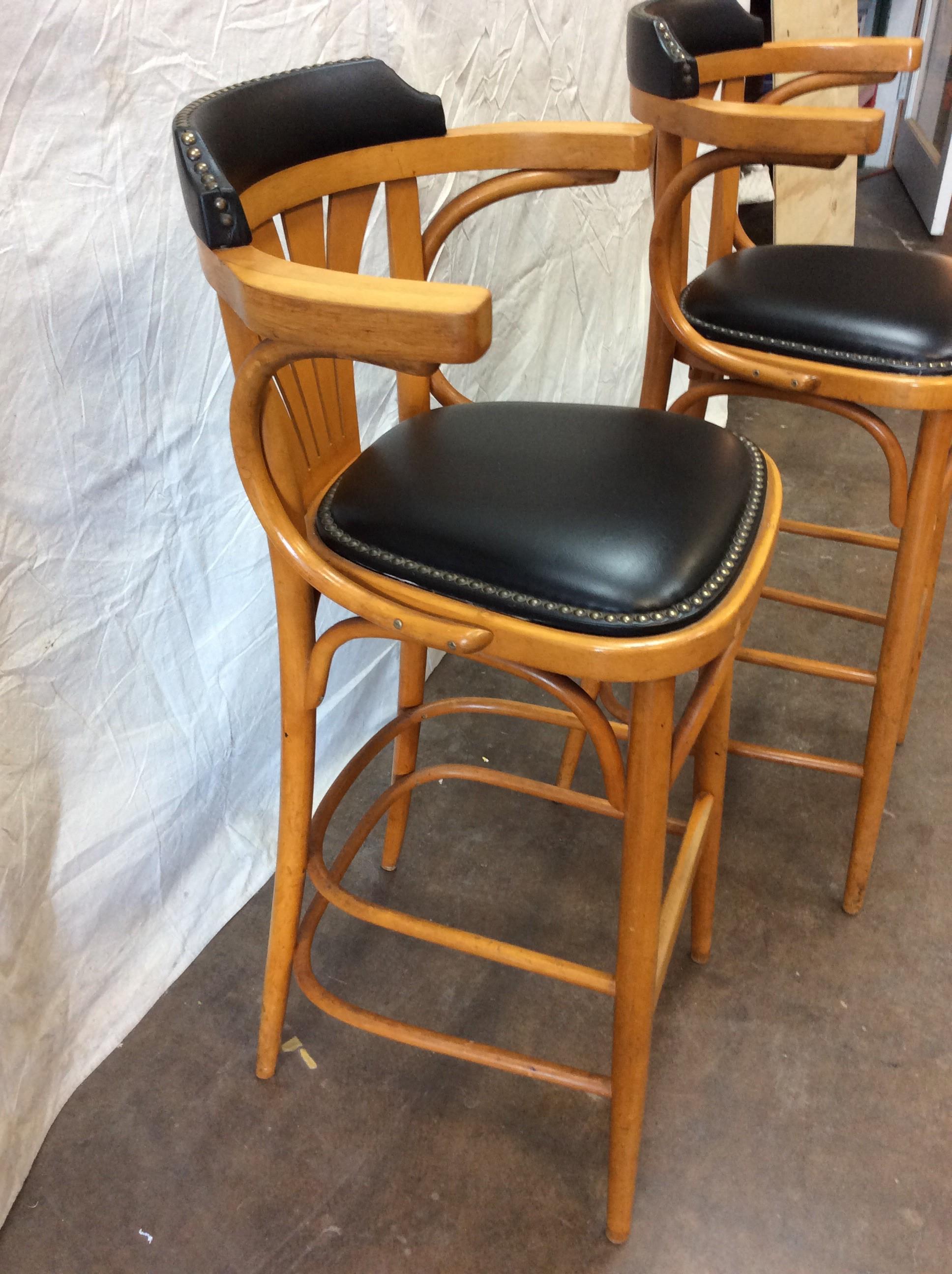 Mid-Century Modern Mid-20th Century French Leather Counter or Barstools, a Pair For Sale