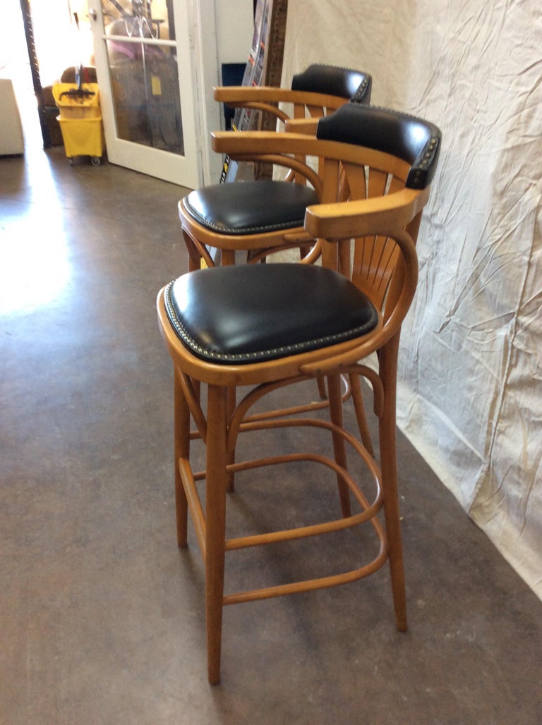 Mid20th Century French Leather Counter or Barstools, a Pair For Sale