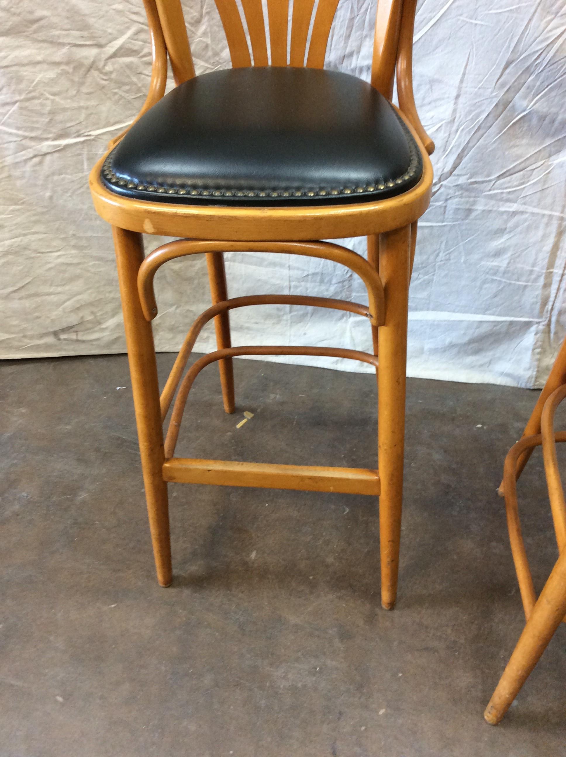 Mid-20th Century French Leather Counter or Barstools, a Pair For Sale 2