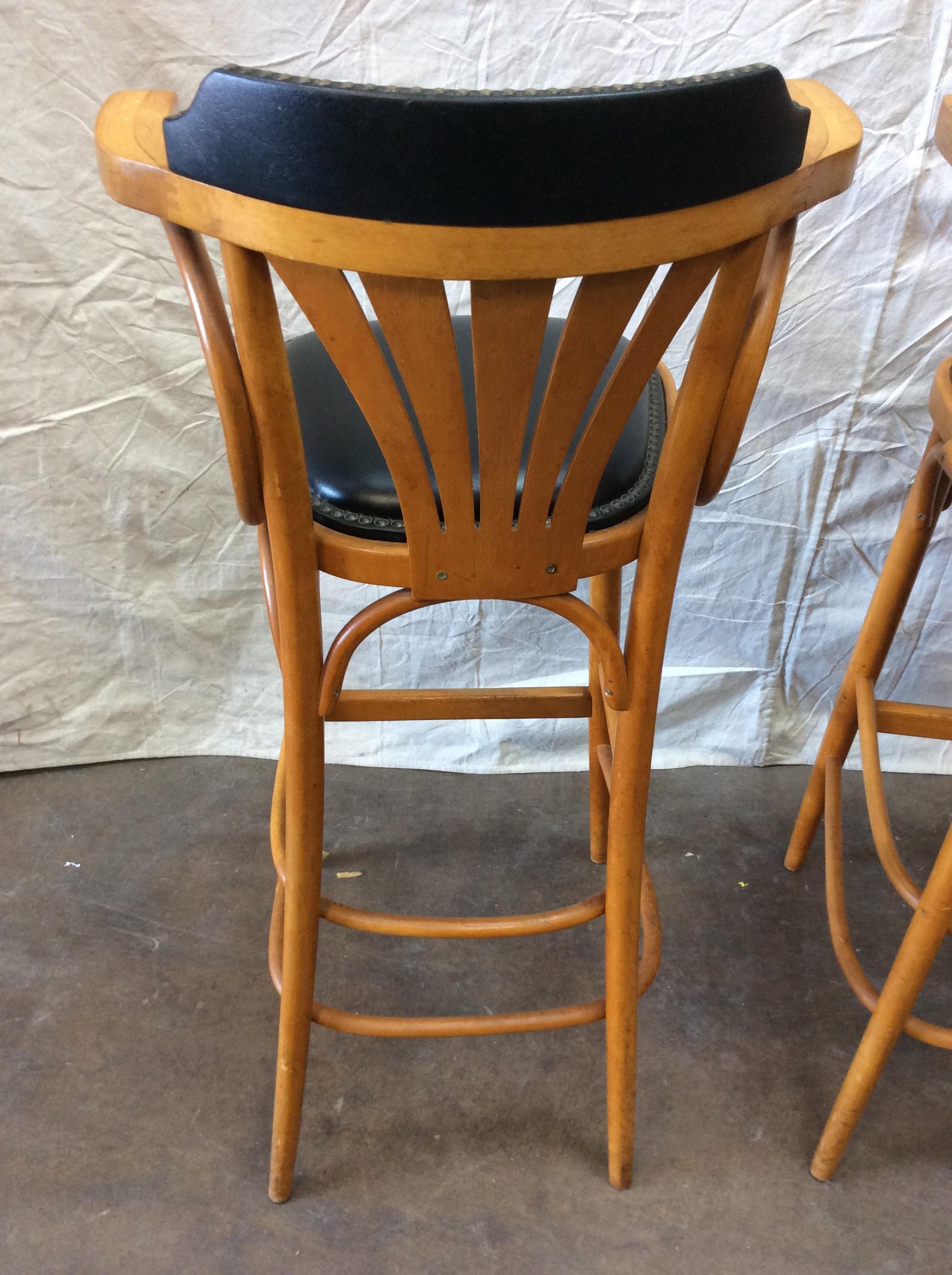 Mid-20th Century French Leather Counter or Barstools, a Pair For Sale 4