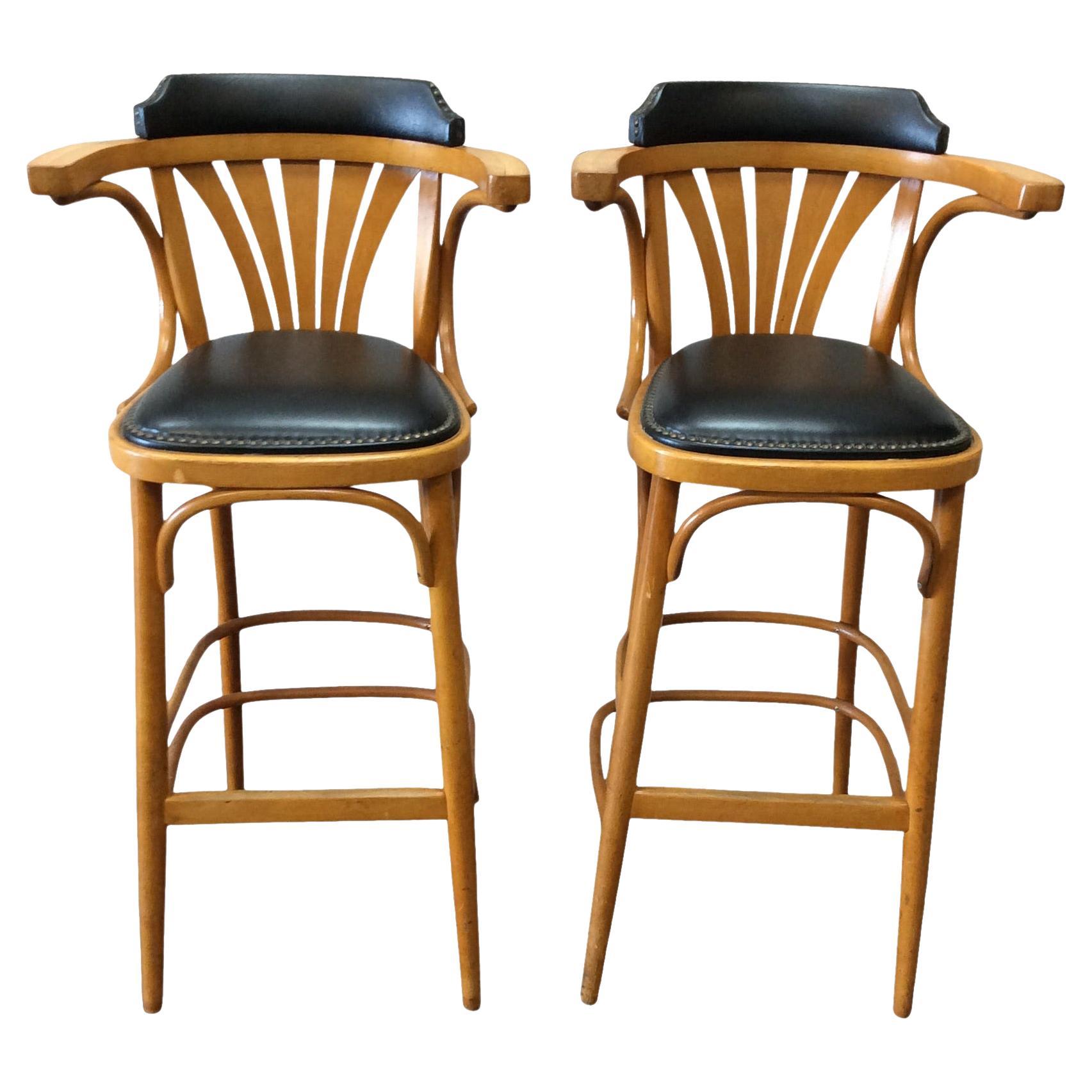 Mid-20th Century French Leather Counter or Barstools, a Pair For Sale