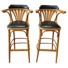 Mid-20th Century French Leather Counter or Barstools, a Pair