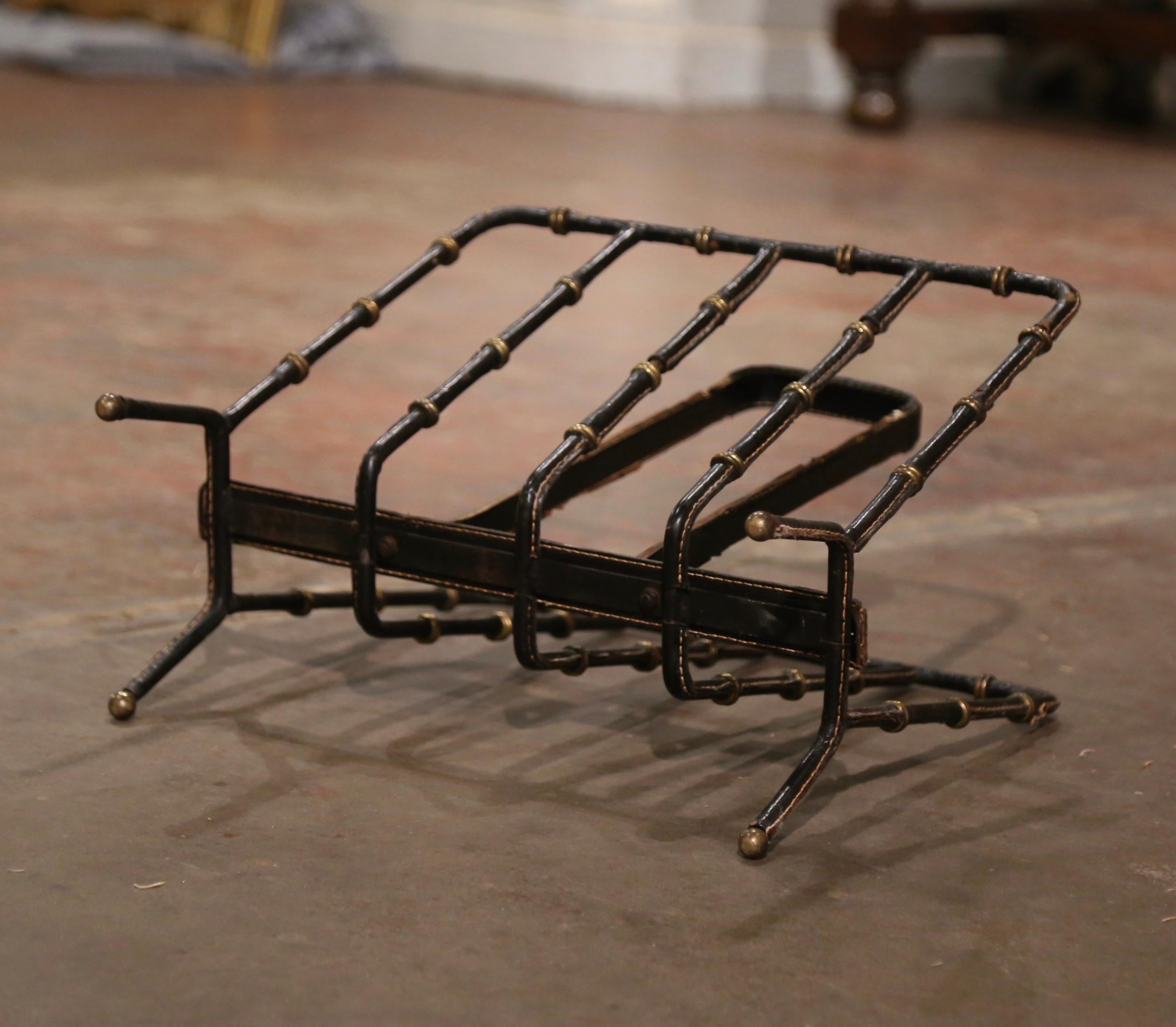 Mid-20th Century French Leather Magazine Rack by Jacques Adnet For Sale 5