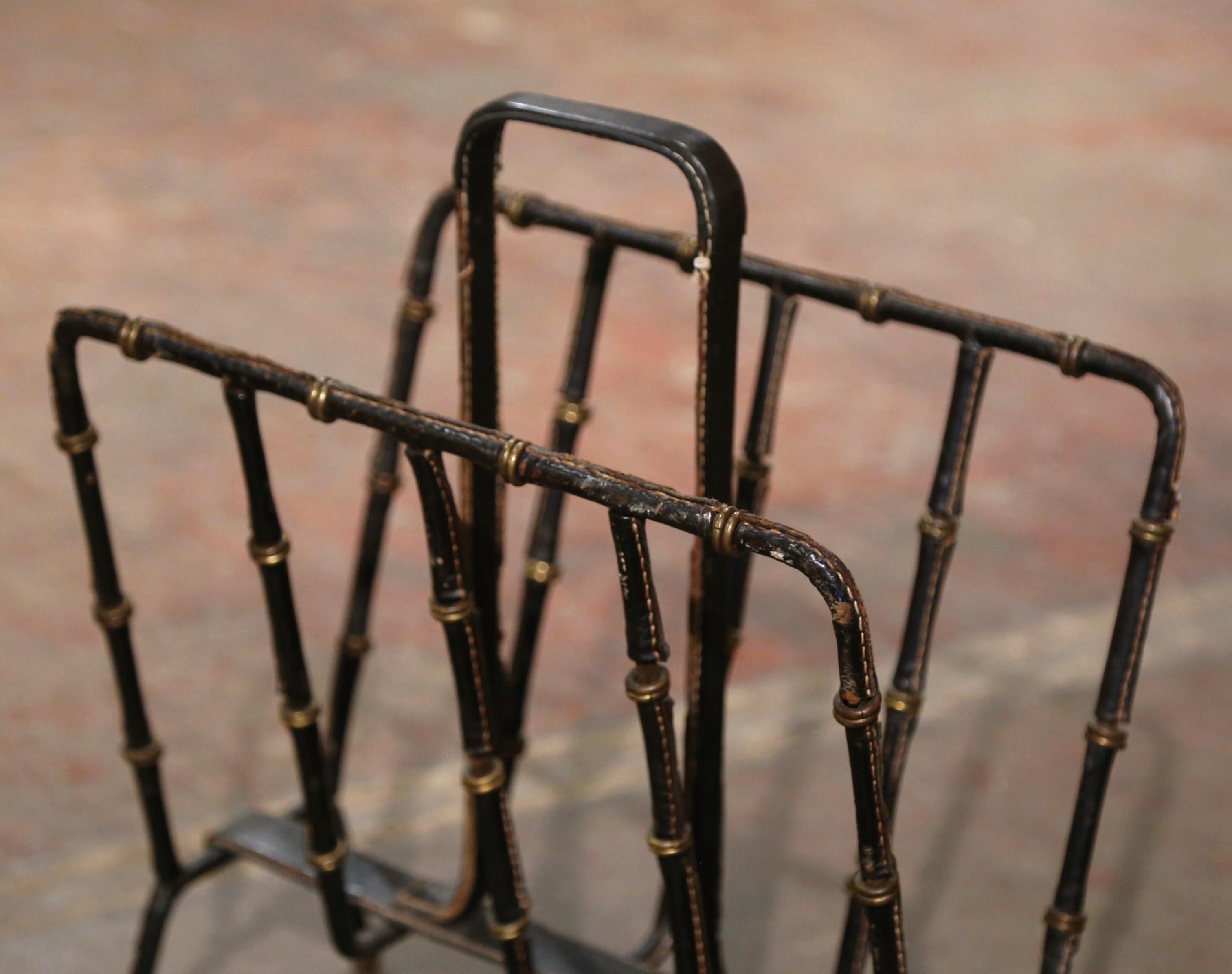 Mid-20th Century French Leather Magazine Rack by Jacques Adnet For Sale 1