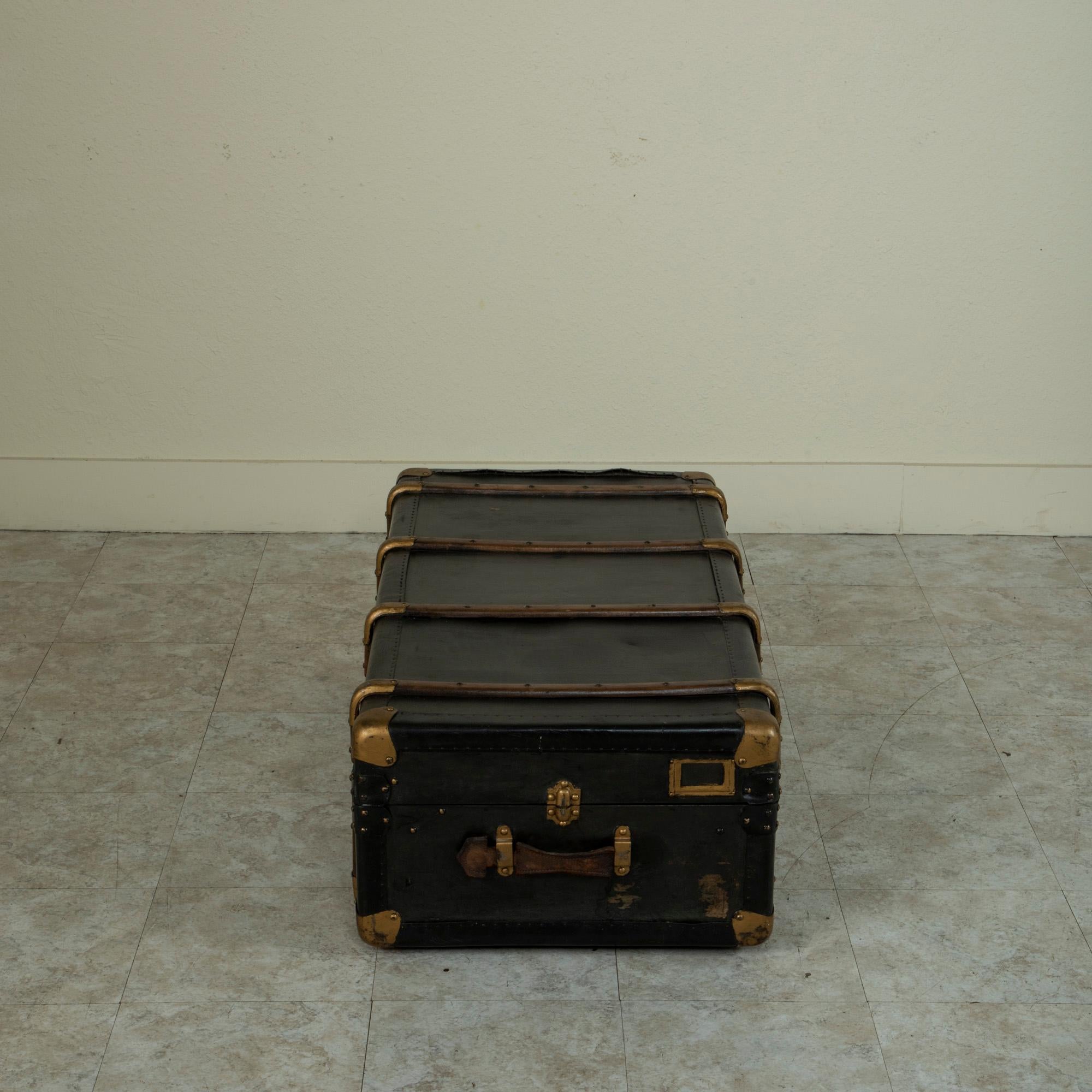 19th Century Mid-20th Century French Leather Steamer Trunk
