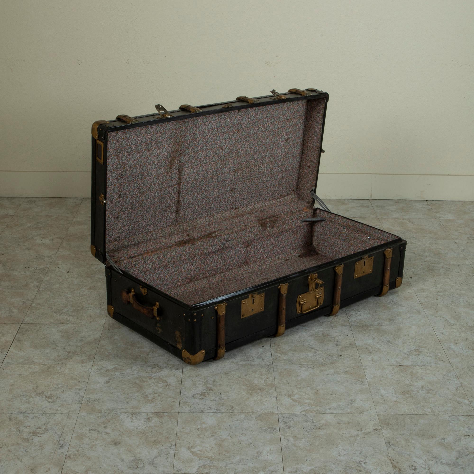Brass Mid-20th Century French Leather Steamer Trunk