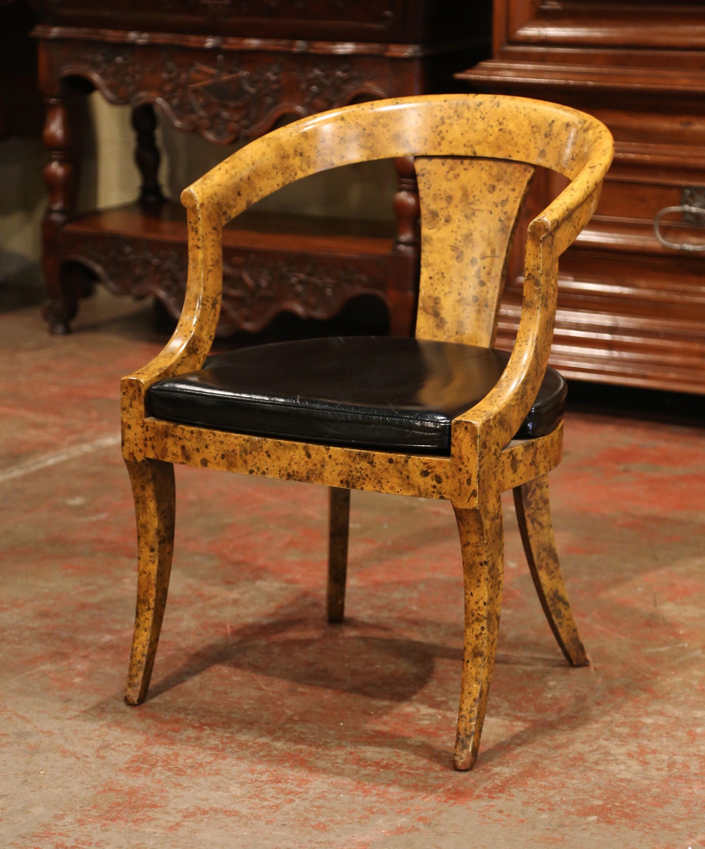 Mid-20th Century French Directoire Carved Painted Desk Armchair with Leather 1