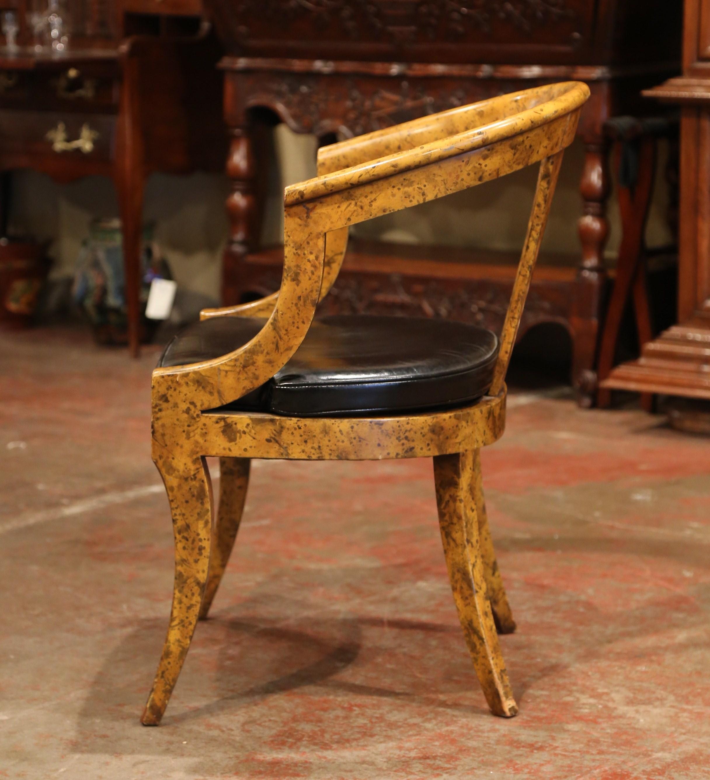 Mid-20th Century French Directoire Carved Painted Desk Armchair with Leather 2