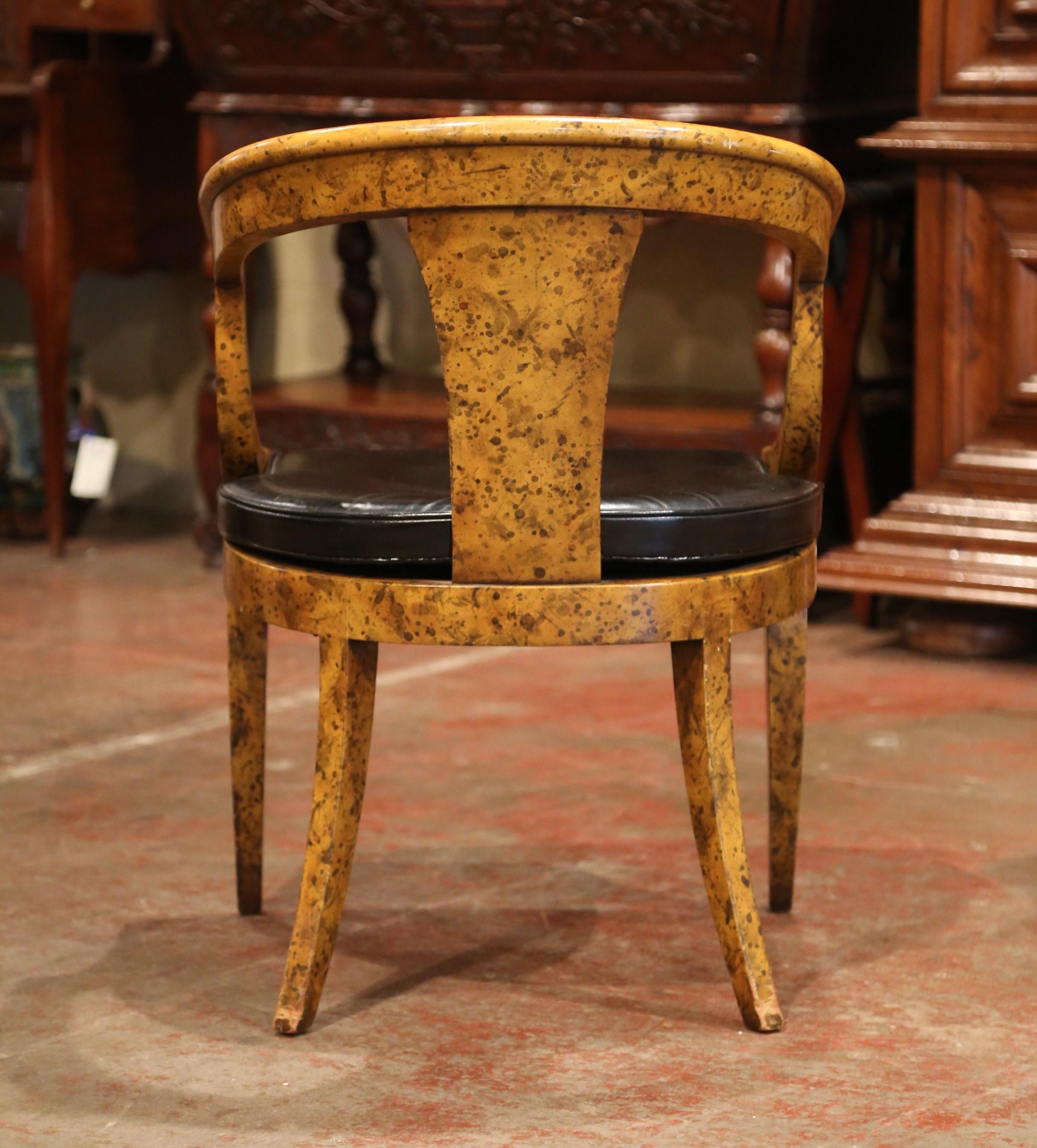 Mid-20th Century French Directoire Carved Painted Desk Armchair with Leather 3