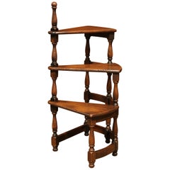 Vintage Mid-20th Century French Louis XIII Carved Library Spiral Step Ladder Staircase