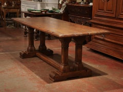 Mid-20th Century French Louis XIII Carved Oak Double-Leg Pedestal Farm Table