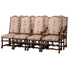 Mid-20th Century French Louis XIV Carved Walnut Dining Chairs, Set of Eight