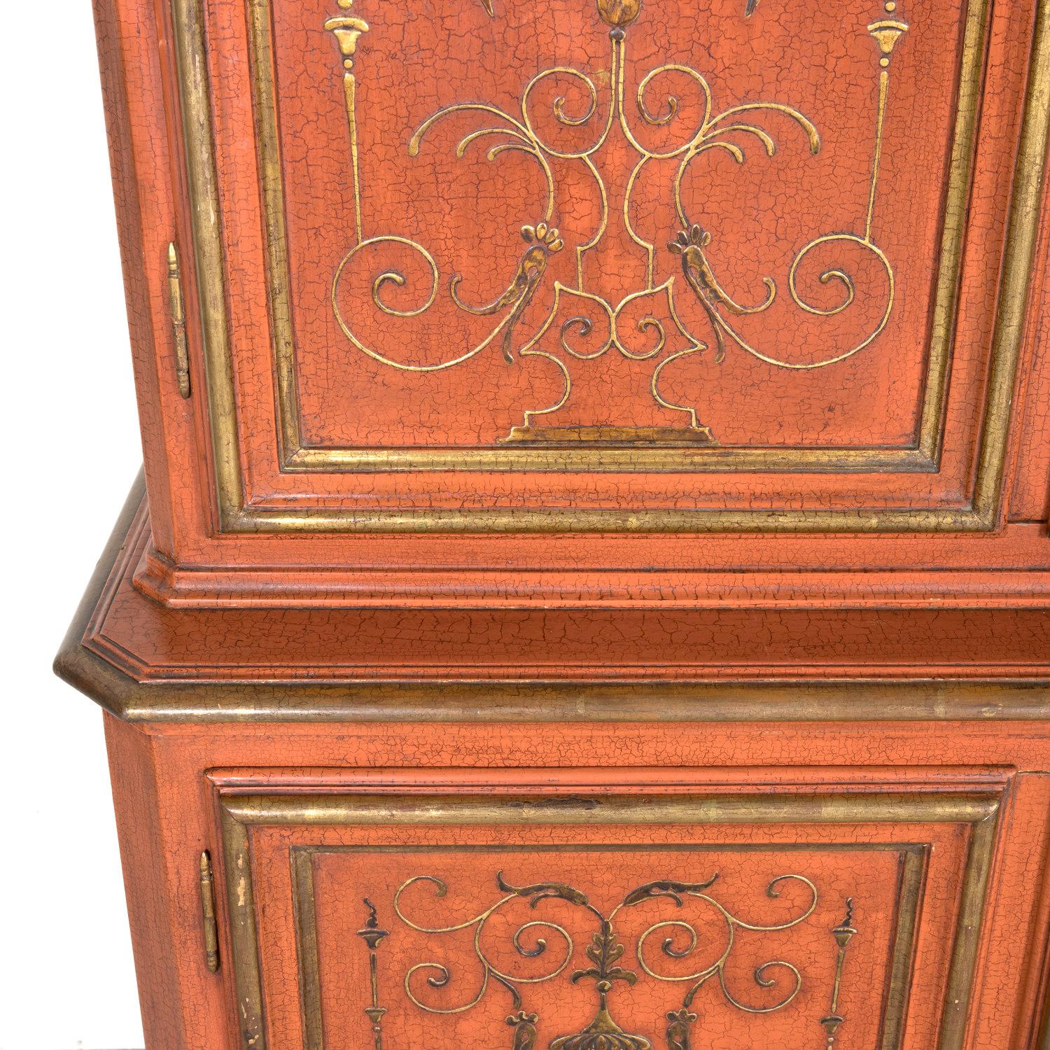 Mid-20th Century French Louis XIV Style Red Lacquer Chinoiserie Buffet Deux Corp 5