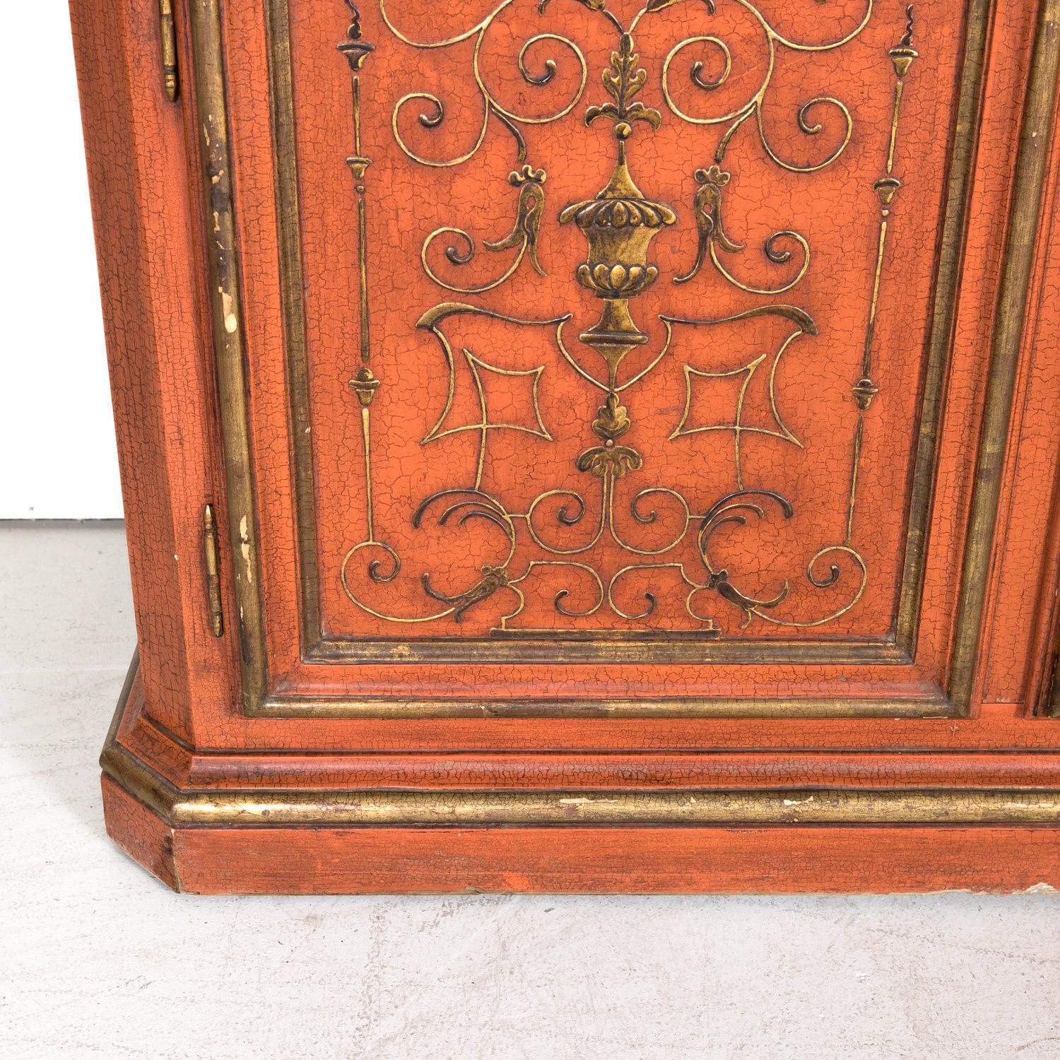Mid-20th Century French Louis XIV Style Red Lacquer Chinoiserie Buffet Deux Corp 7