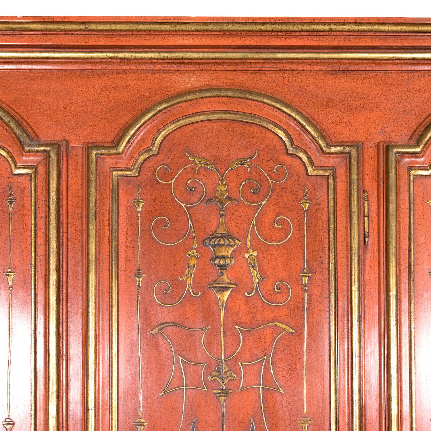 Mid-20th Century French Louis XIV Style Red Lacquer Chinoiserie Buffet Deux Corp 2