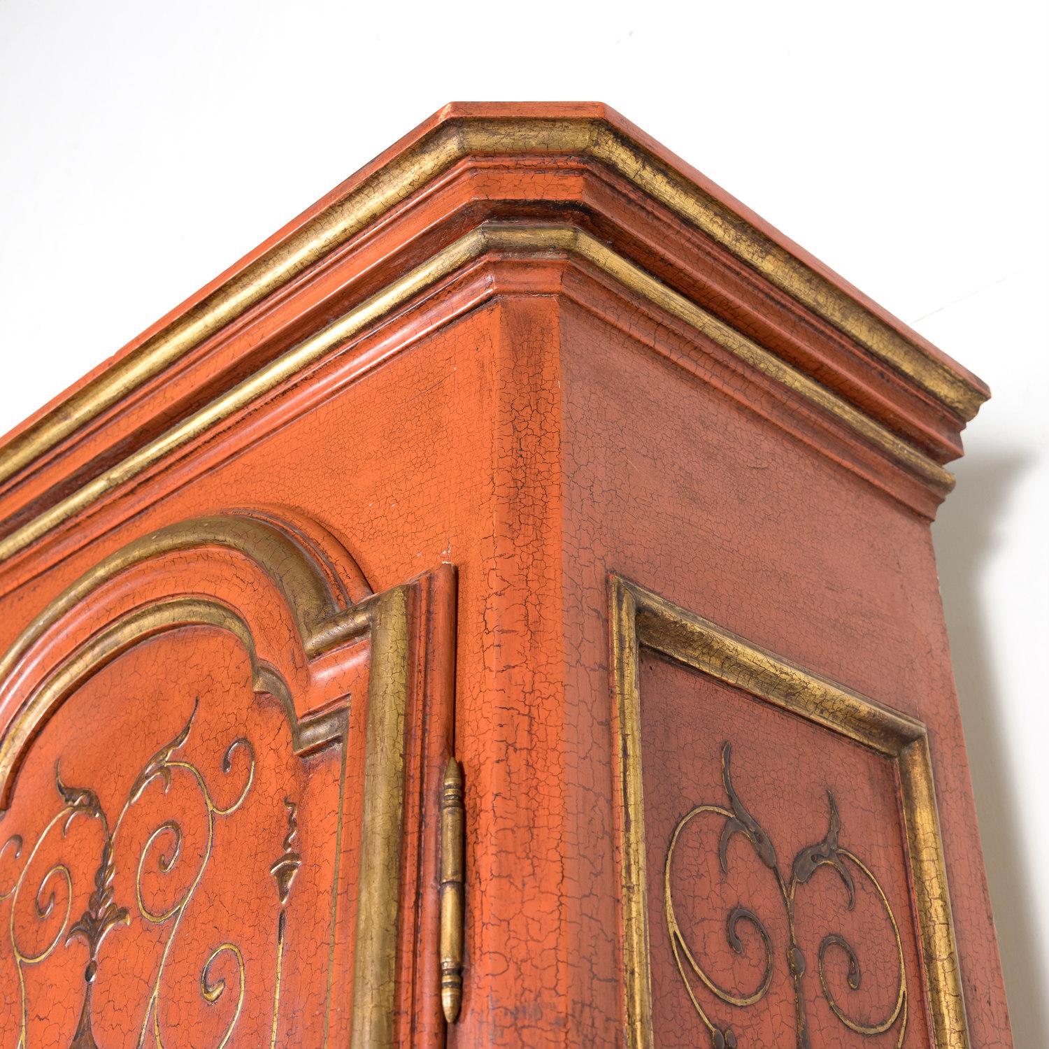 Mid-20th Century French Louis XIV Style Red Lacquer Chinoiserie Buffet Deux Corp 3