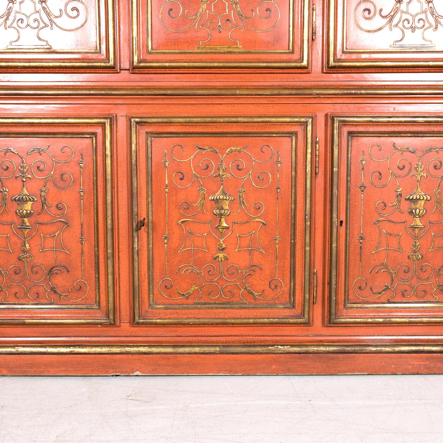 Mid-20th Century French Louis XIV Style Red Lacquer Chinoiserie Buffet Deux Corp 4
