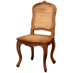 Vintage Mid-20th Century French Louis XV Carved Walnut and Cane Child Chair