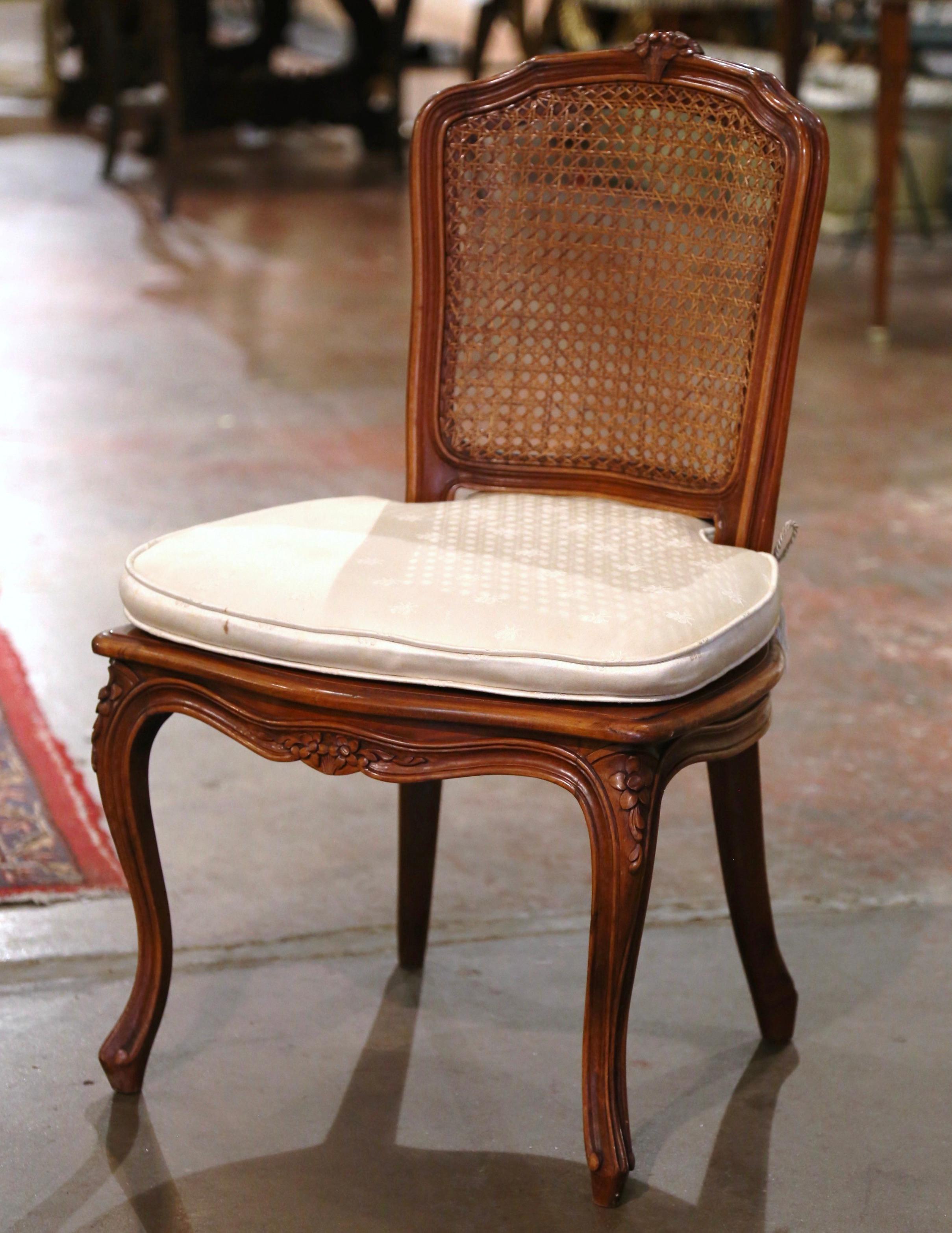 Mid-20th Century French Louis XV Carved Walnut and Cane Low Chair or Child Chair For Sale 2
