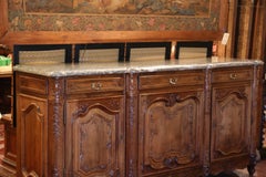 Mid-20th Century French Louis XV Carved Walnut Three-Door Buffet with Marble Top