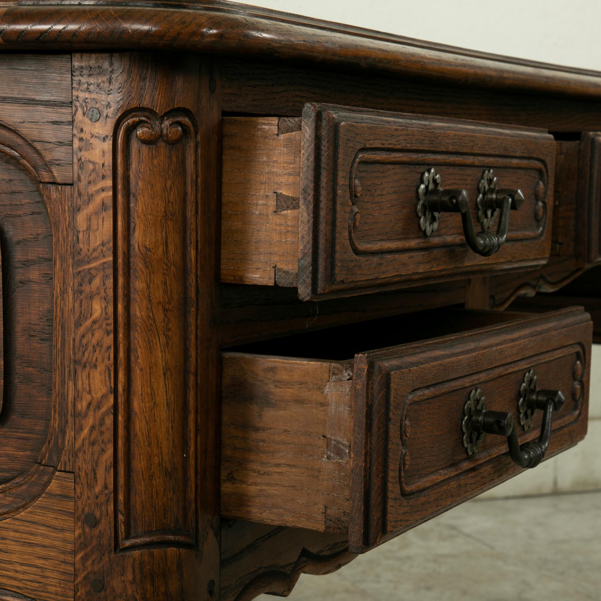 Mid-20th Century French Louis XV Style Oak Desk, Parquet Top, Five Drawers 9