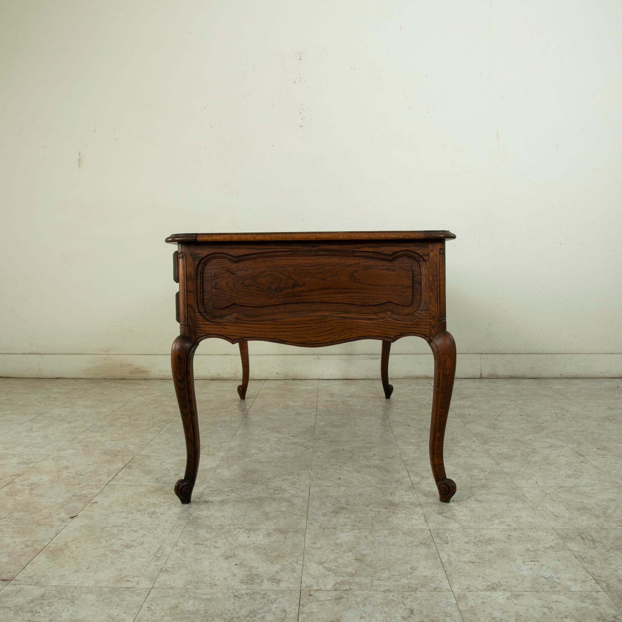 Mid-20th Century French Louis XV Style Oak Desk, Parquet Top, Five Drawers In Good Condition In Fayetteville, AR