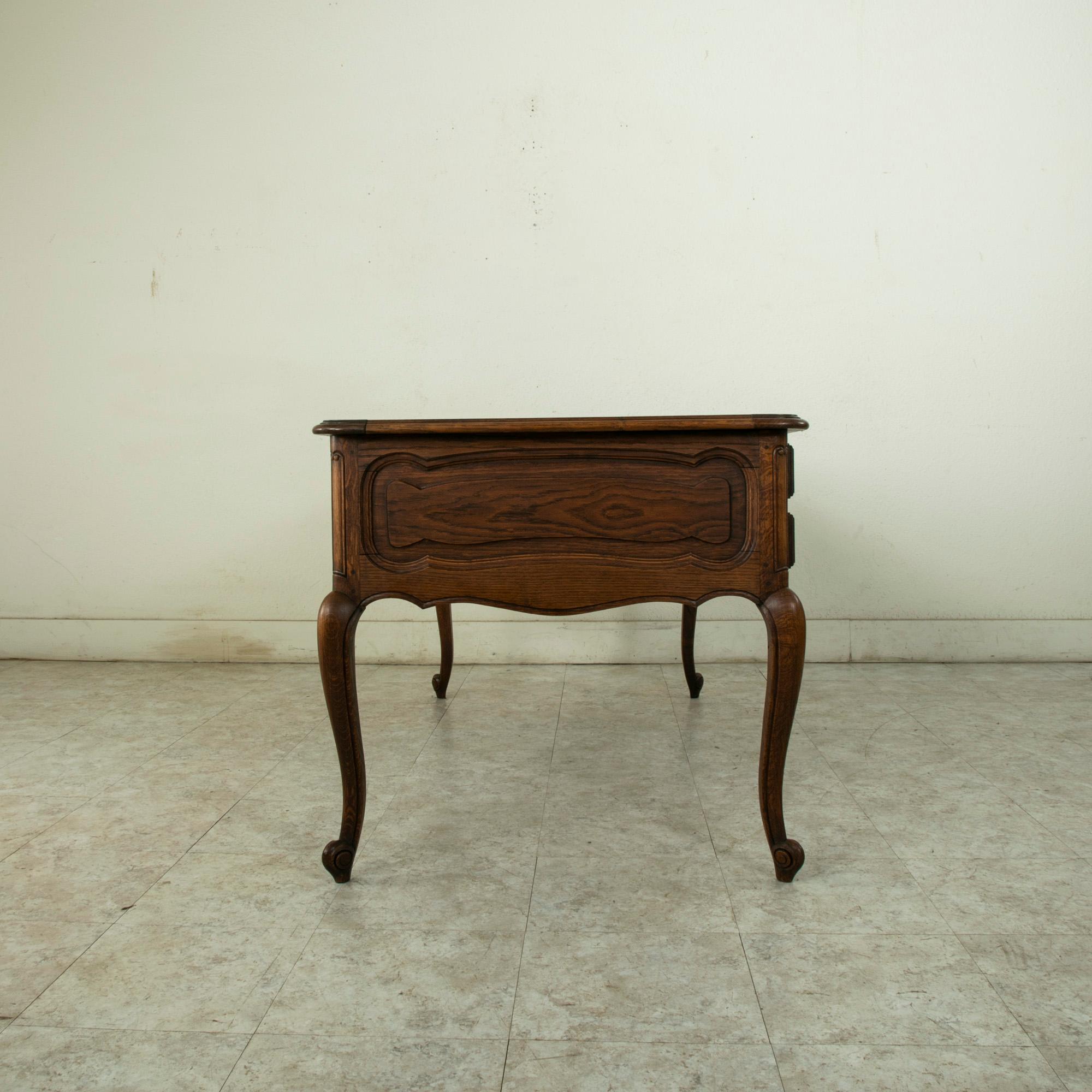 Mid-20th Century French Louis XV Style Oak Desk, Parquet Top, Five Drawers 1