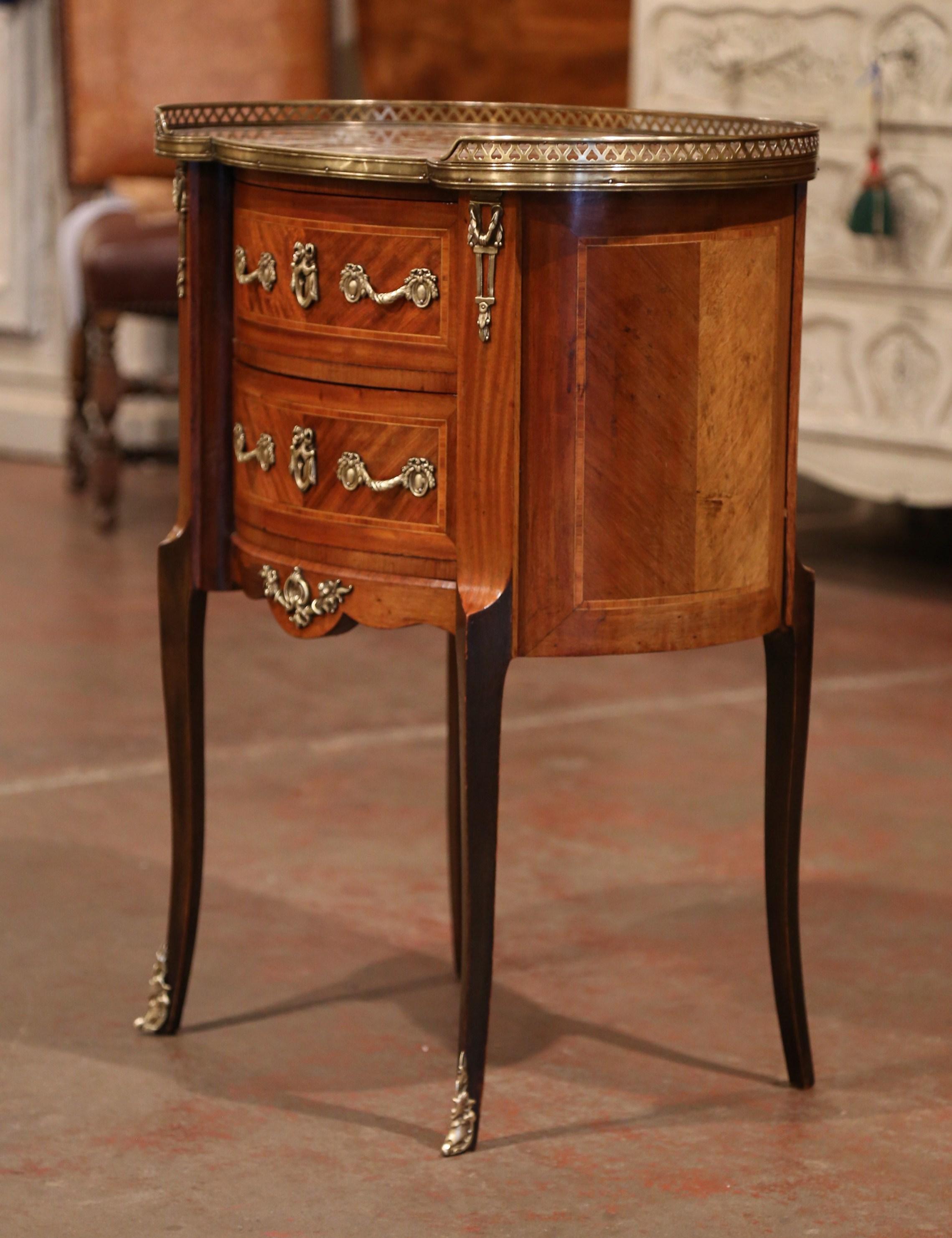 Bronze Mid-20th Century French Louis XV Walnut Commode Chest of Drawers with Marble Top