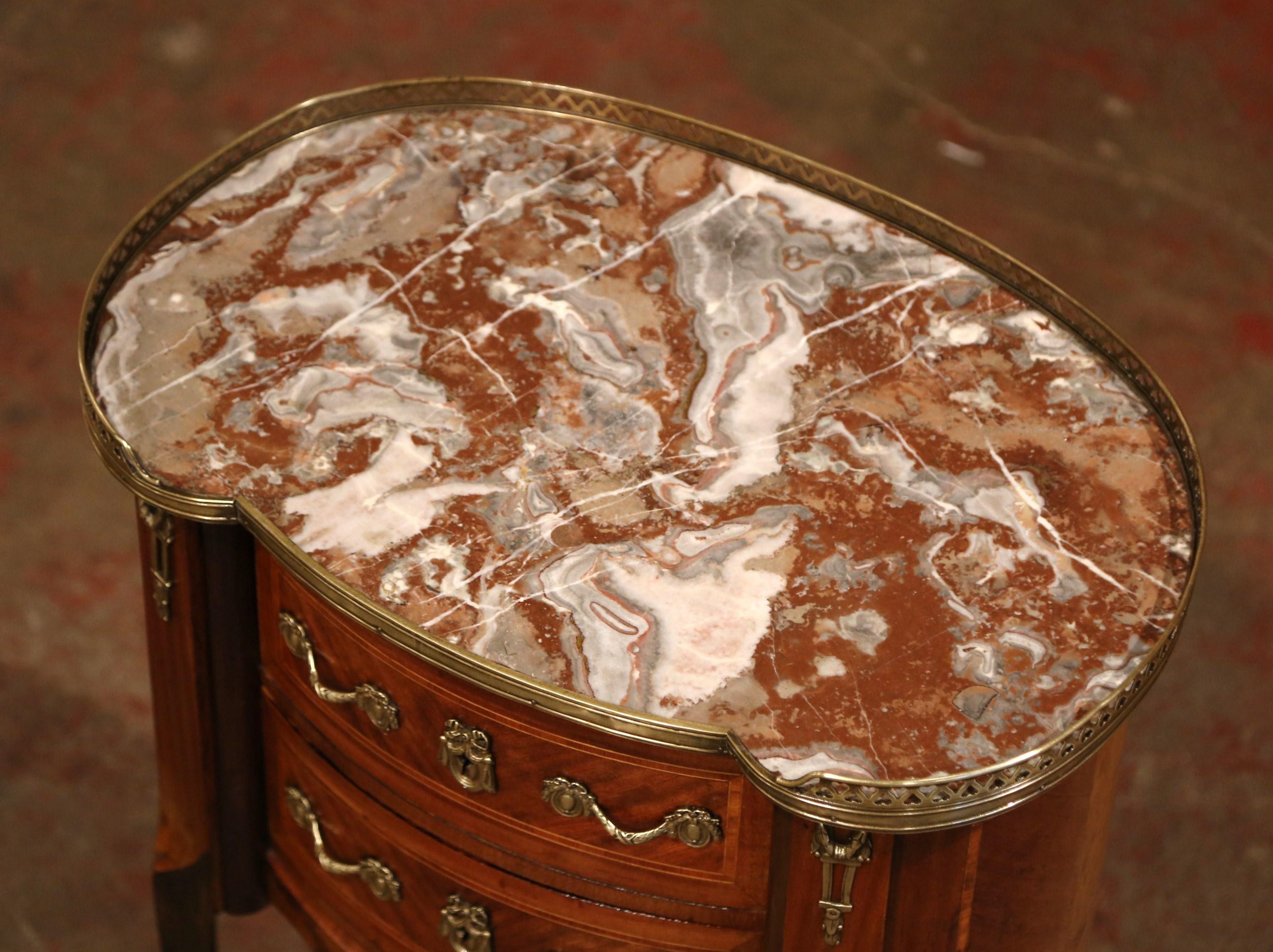 Mid-20th Century French Louis XV Walnut Commode Chest of Drawers with Marble Top 4