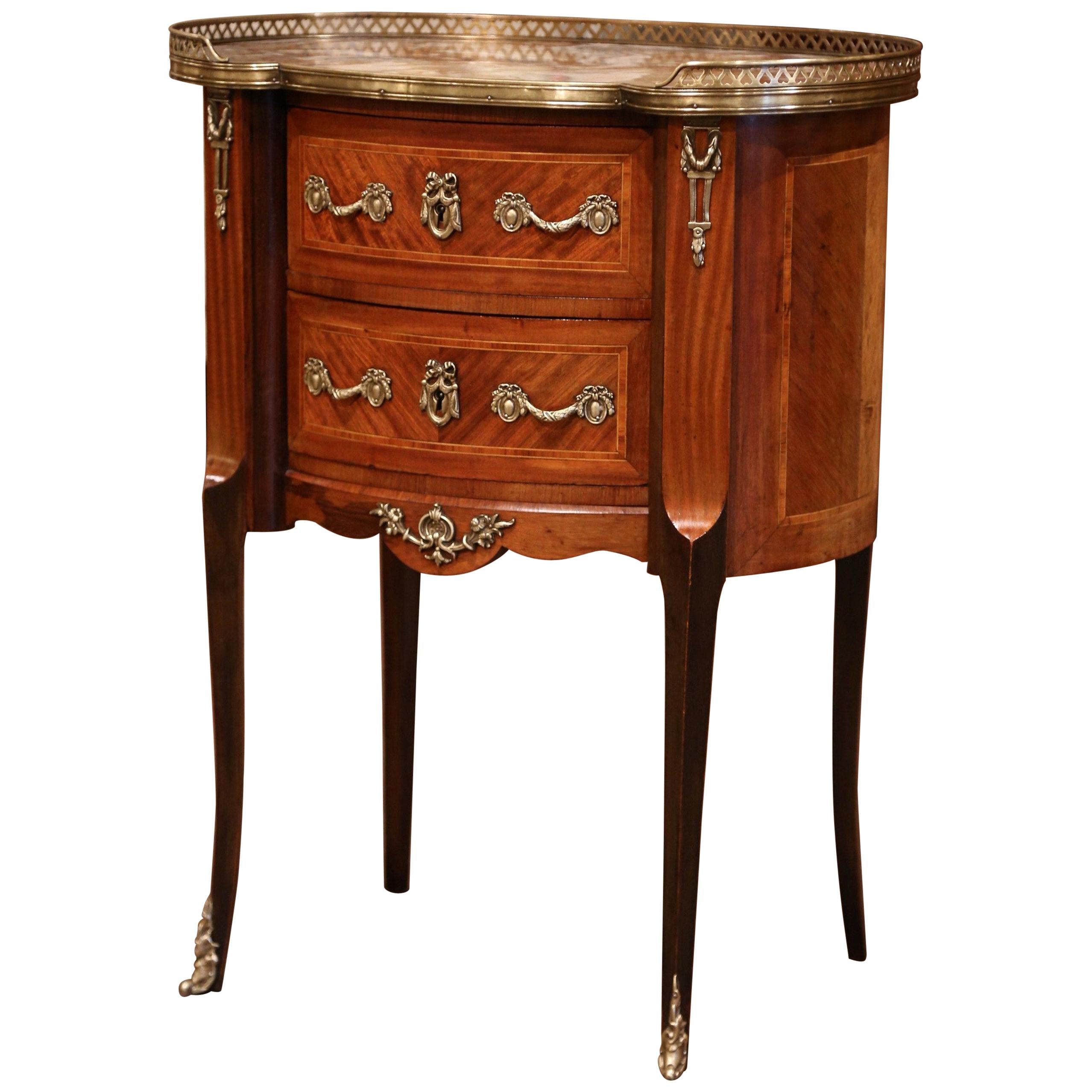 Mid-20th Century French Louis XV Walnut Commode Chest of Drawers with Marble Top