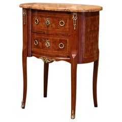 Vintage Mid-20th Century French Louis XV Walnut Commode Chest of Drawers with Marble Top