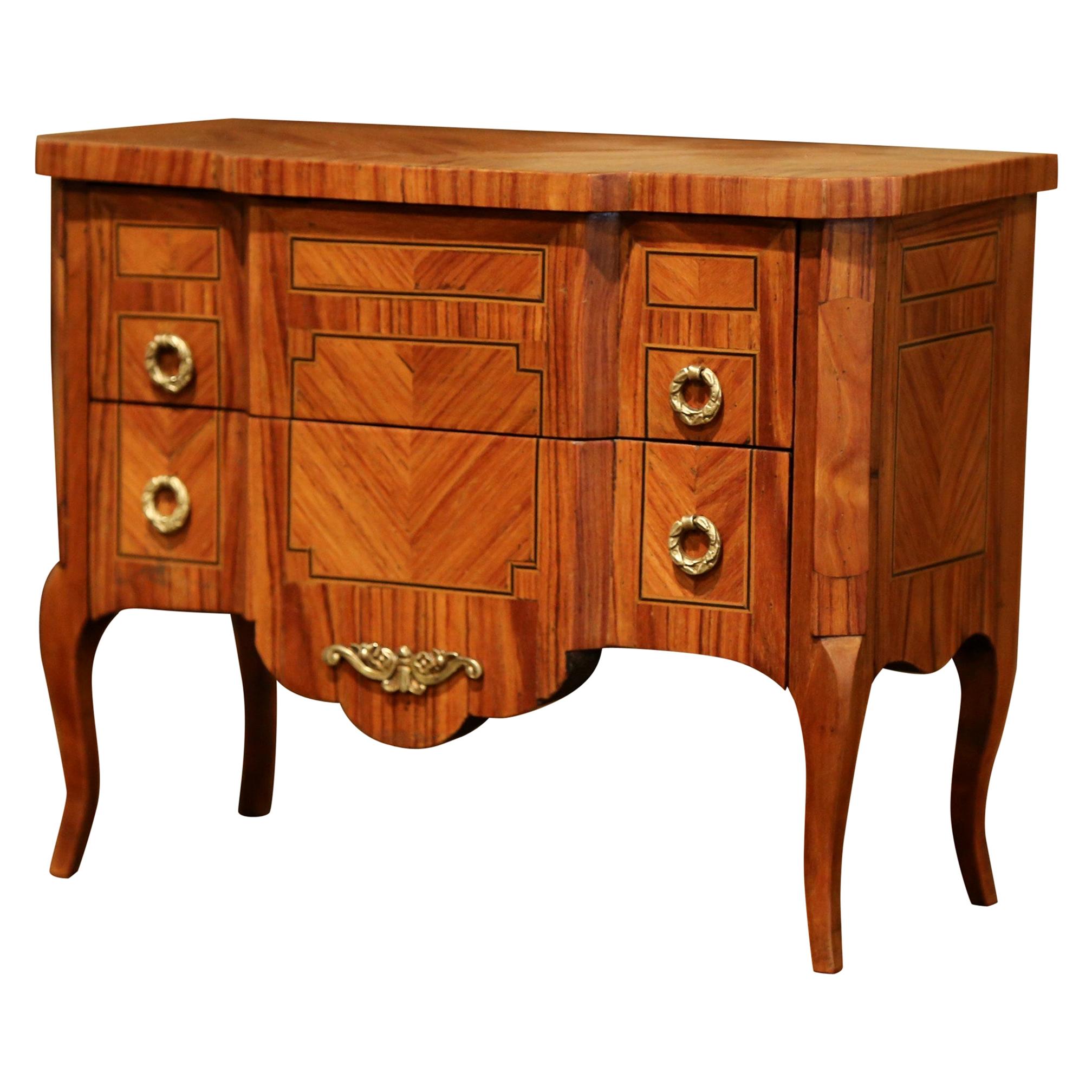 Mid-20th Century French Louis XV Walnut Veneer Marquetry Inlay Miniature Commode