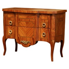 Retro Mid-20th Century French Louis XV Walnut Veneer Marquetry Inlay Miniature Commode