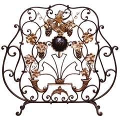Mid-20th Century French Louis XV Wrought Iron Fireplace Screen with Vine Motifs