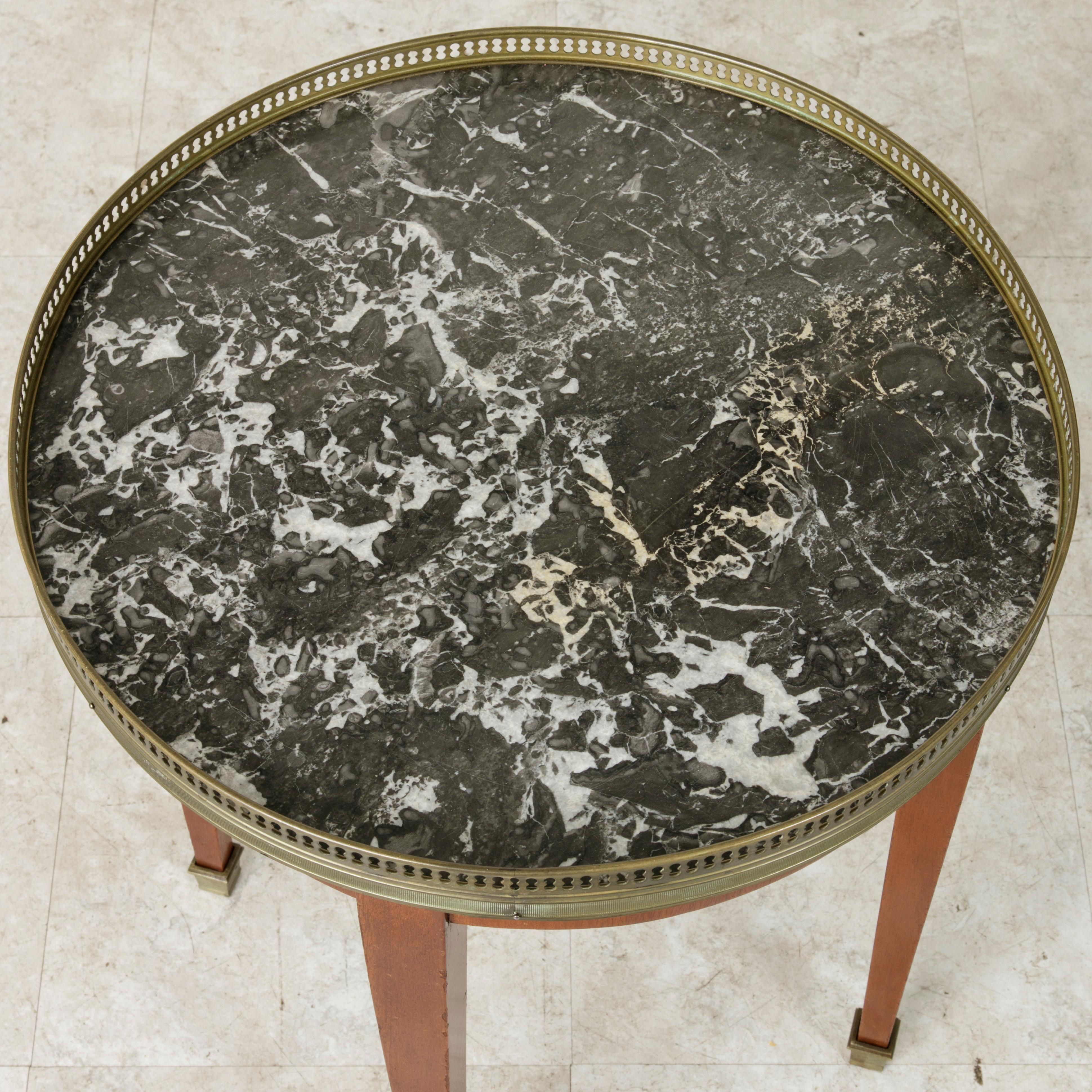 Mid-20th Century French Louis XVI Cherrywood Side Table with Marble Top, Brass 5
