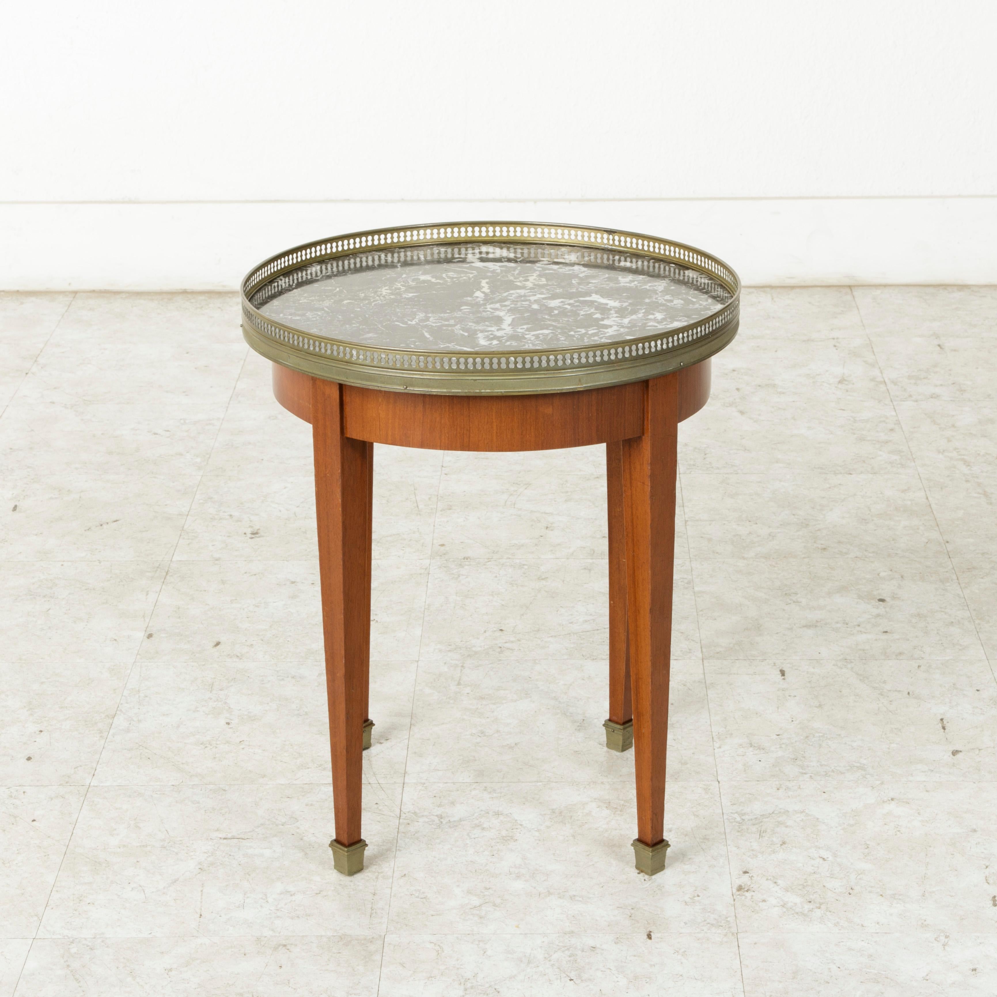 Mid-20th Century French Louis XVI Cherrywood Side Table with Marble Top, Brass In Good Condition In Fayetteville, AR