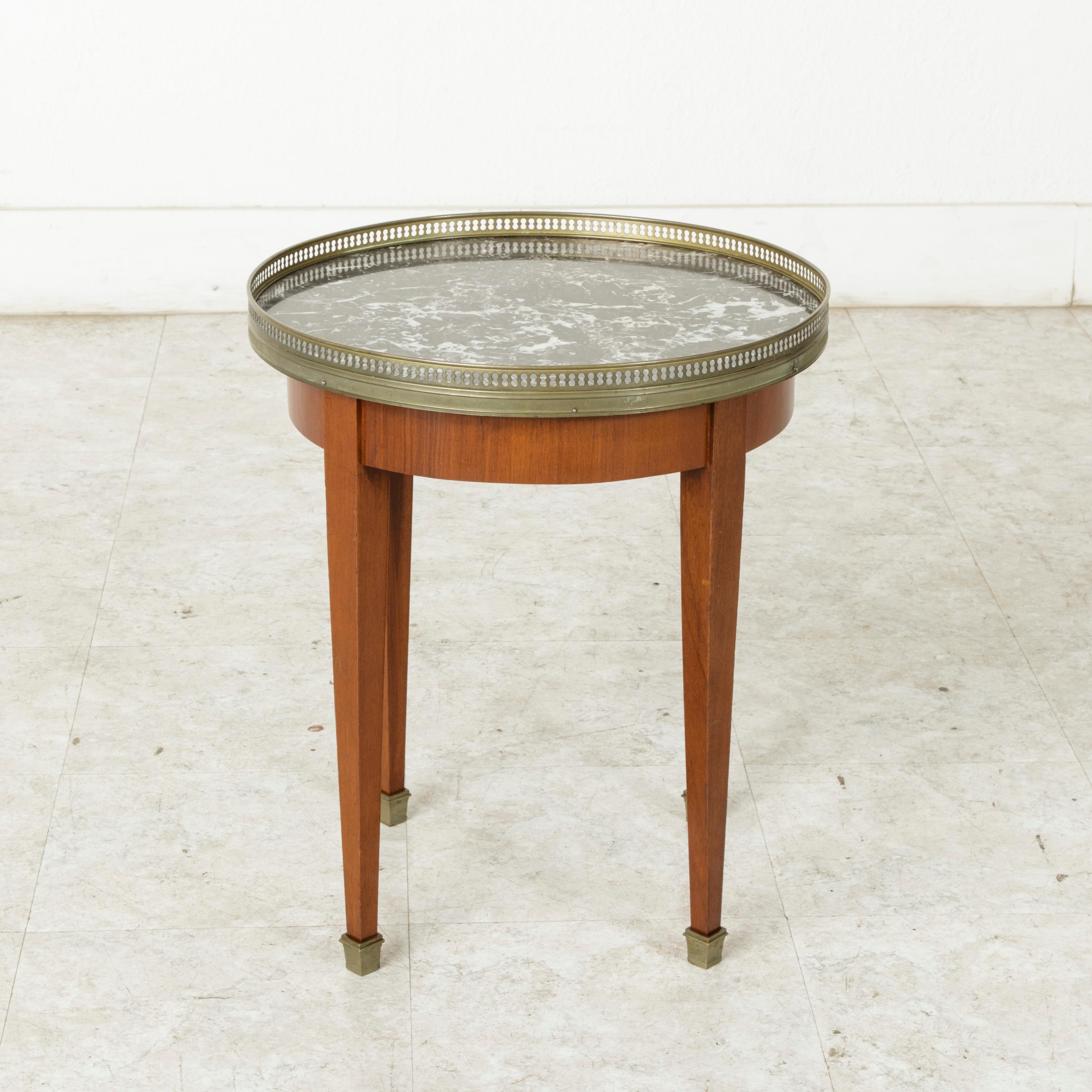 Mid-20th Century French Louis XVI Cherrywood Side Table with Marble Top, Brass 1