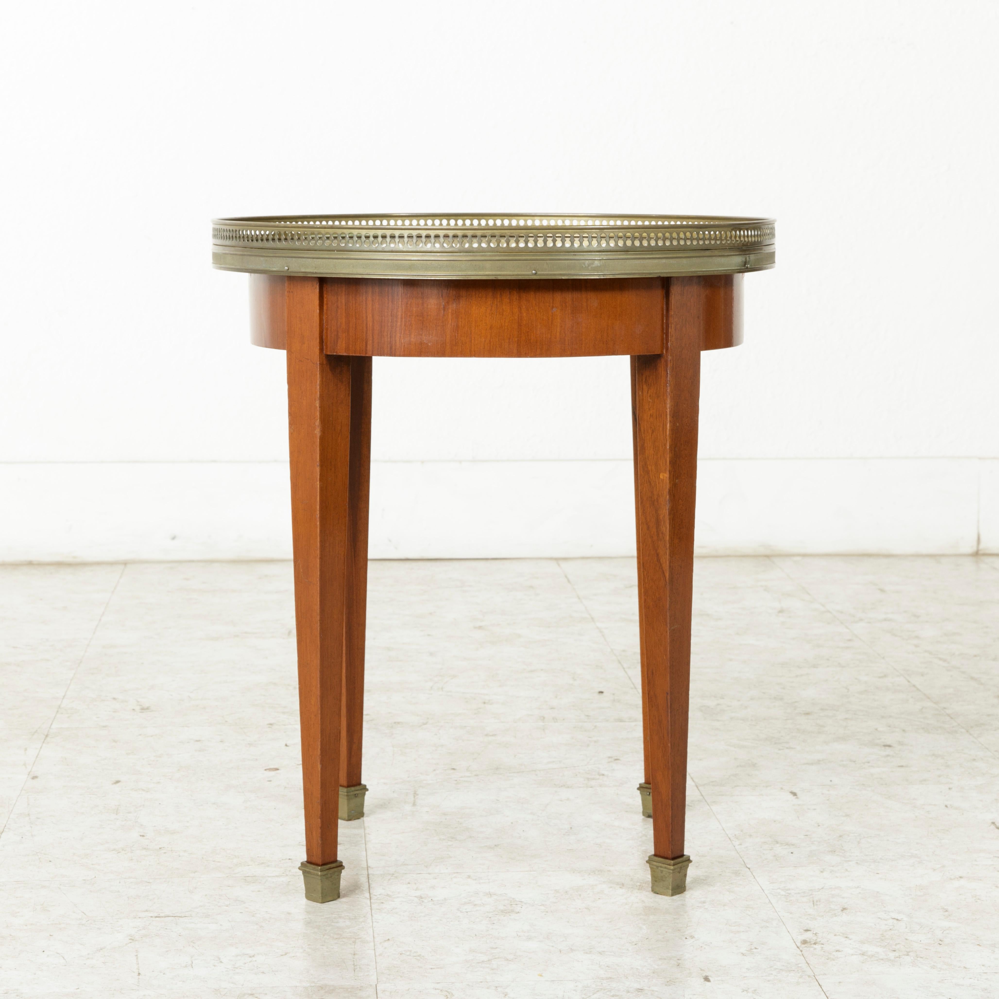 Mid-20th Century French Louis XVI Cherrywood Side Table with Marble Top, Brass 2