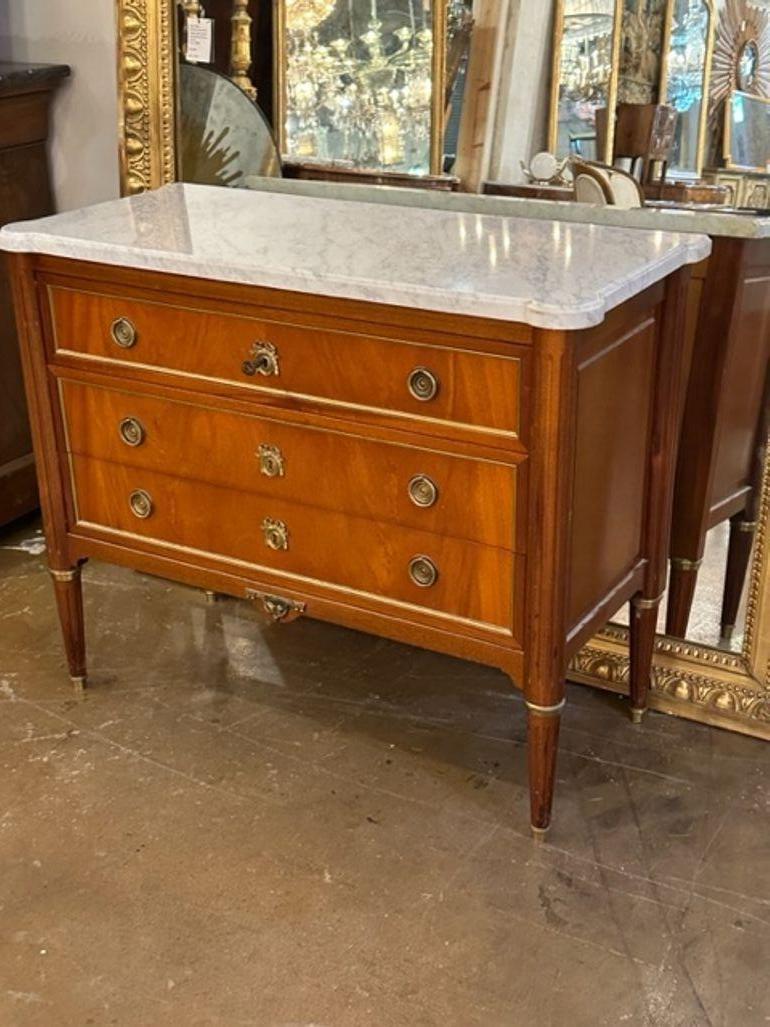 Mid 20th Century French Louis XVI Mahogany Chest with Carrara Marble In Good Condition For Sale In Dallas, TX