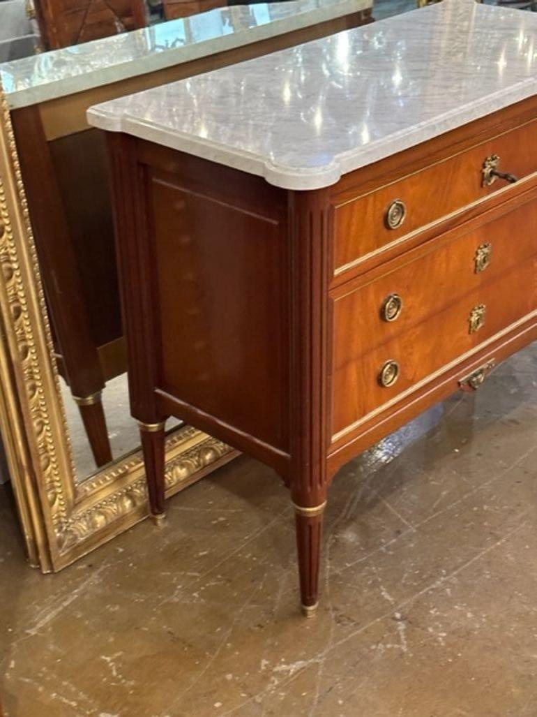 Mid 20th Century French Louis XVI Mahogany Chest with Carrara Marble For Sale 3