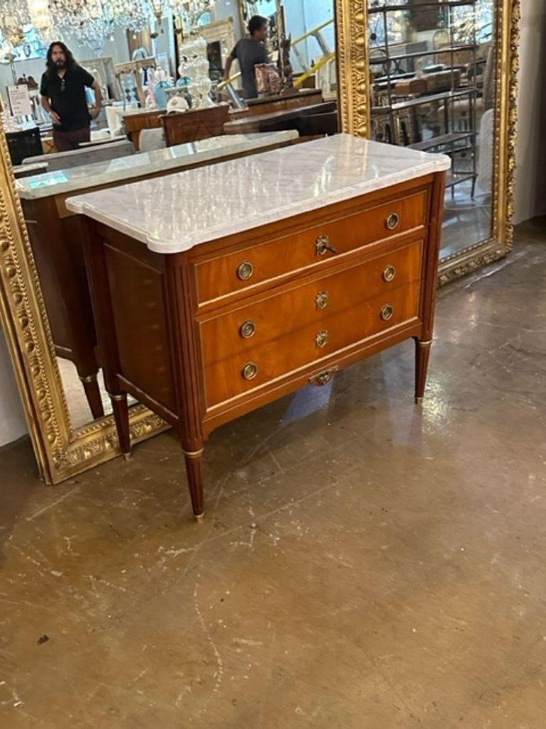 Mid 20th Century French Louis XVI Mahogany Chest with Carrara Marble For Sale 4