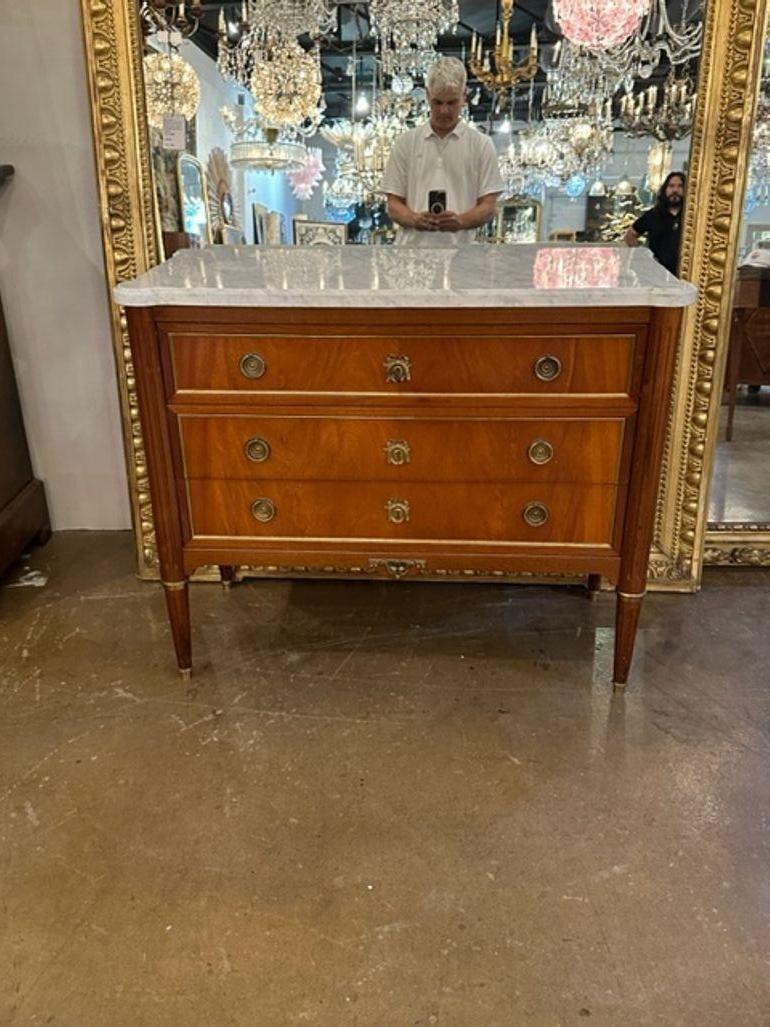 Mid 20th Century French Louis XVI Mahogany Chest with Carrara Marble For Sale 5