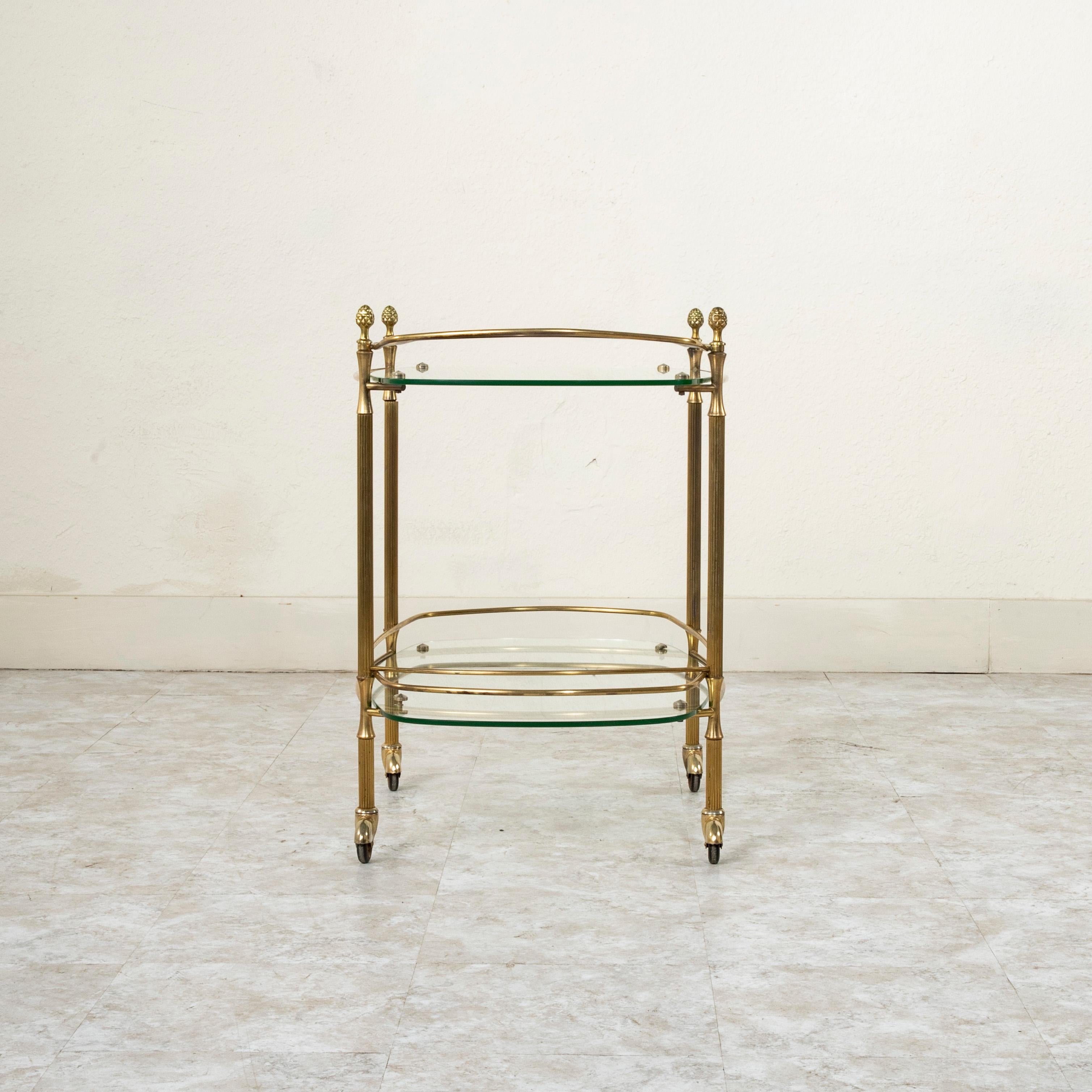 Mid-20th Century French Louis XVI Style Brass and Glass Bar Cart In Good Condition In Fayetteville, AR