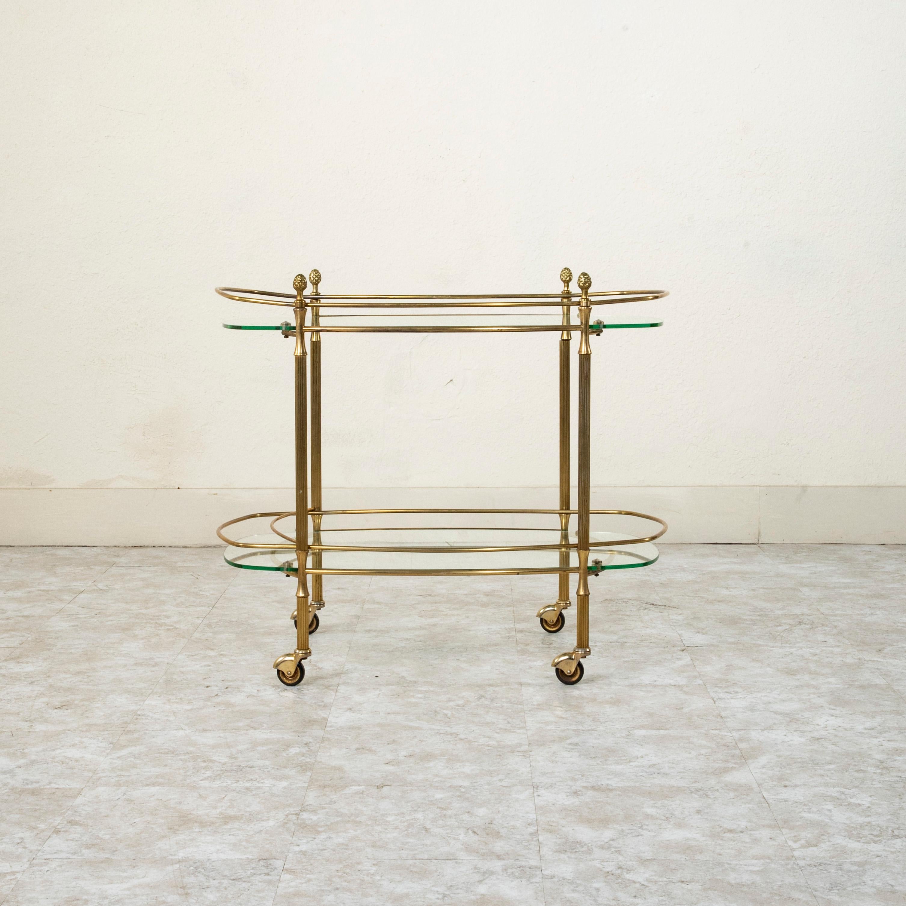 Mid-20th Century French Louis XVI Style Brass and Glass Bar Cart 1