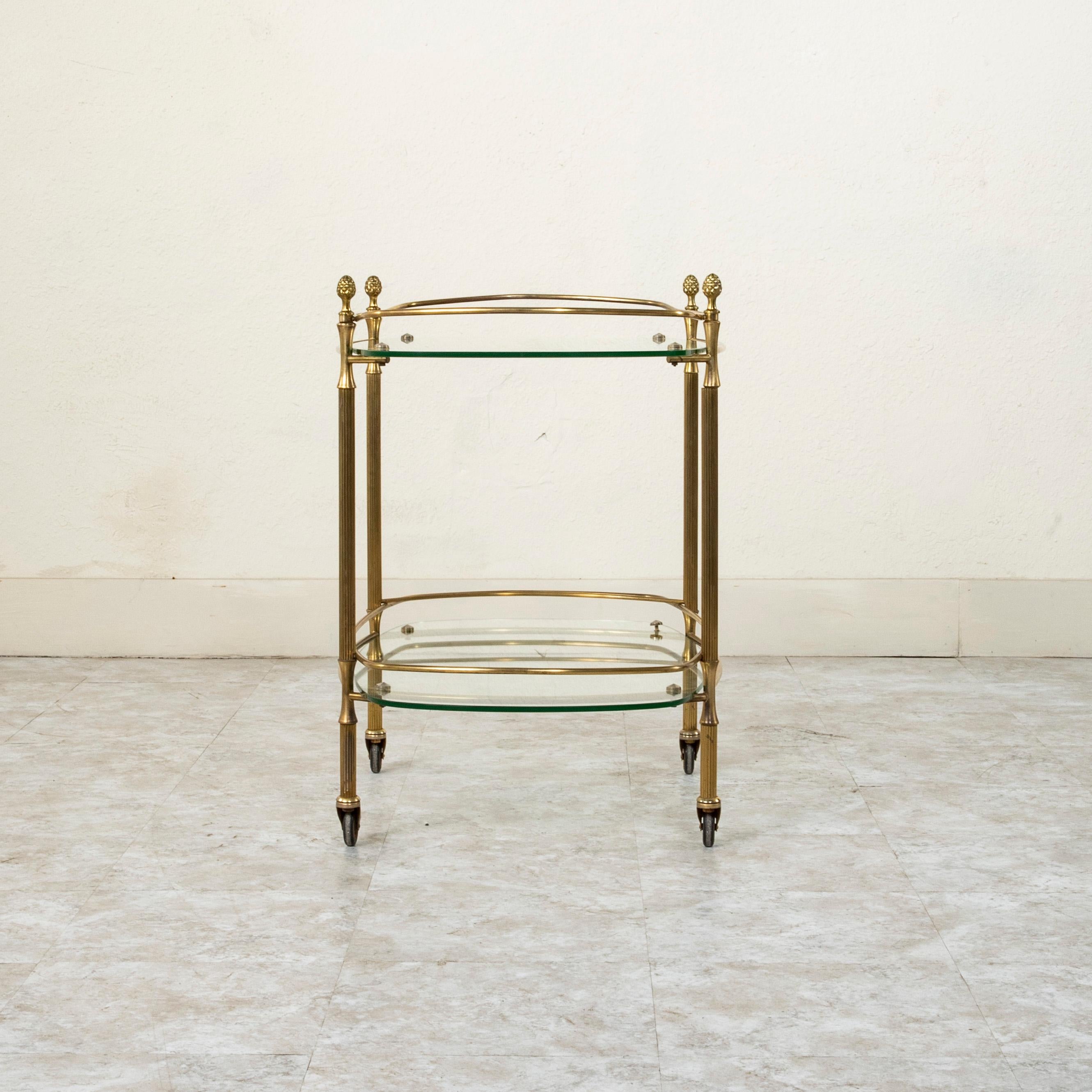 Mid-20th Century French Louis XVI Style Brass and Glass Bar Cart 2