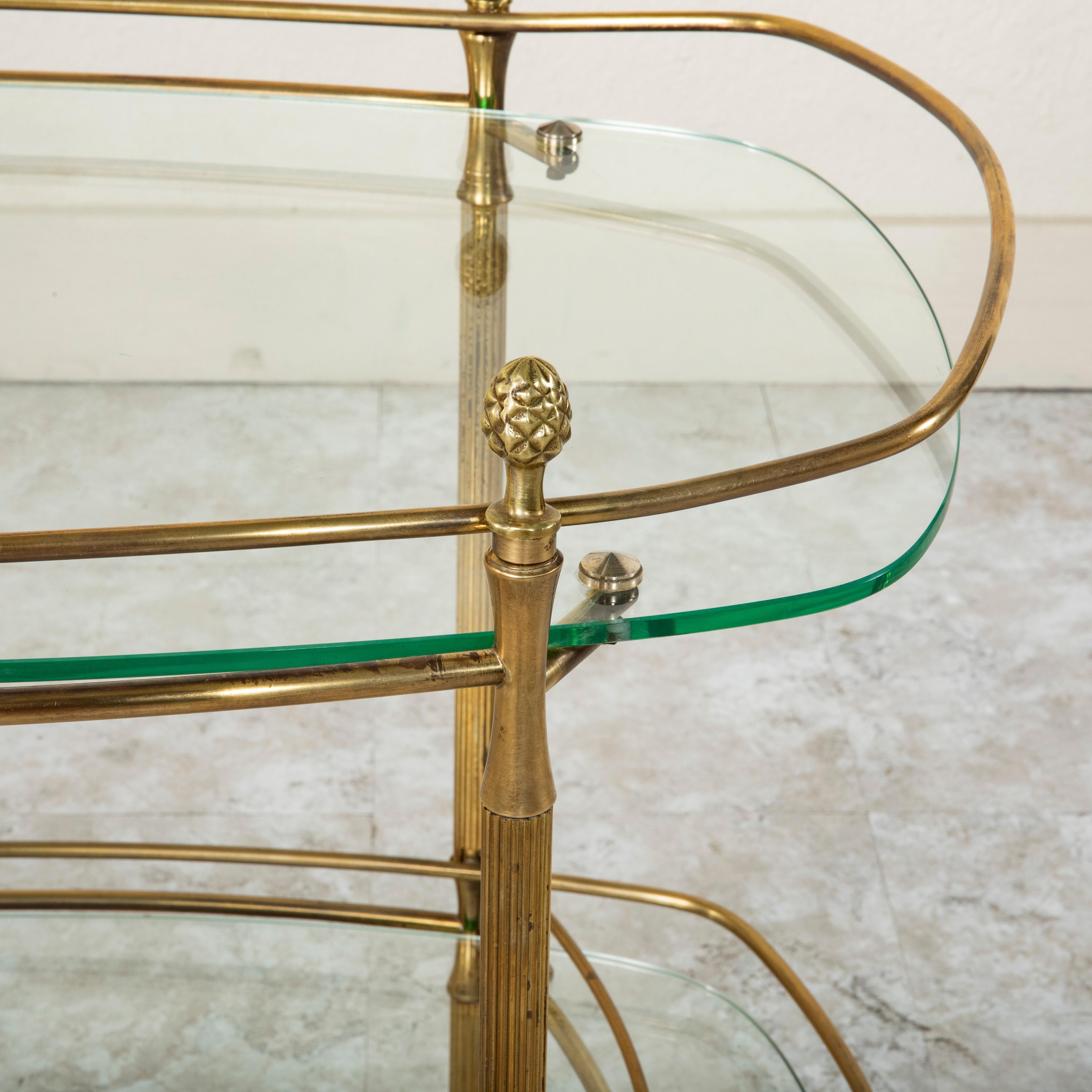 Mid-20th Century French Louis XVI Style Brass and Glass Bar Cart 3